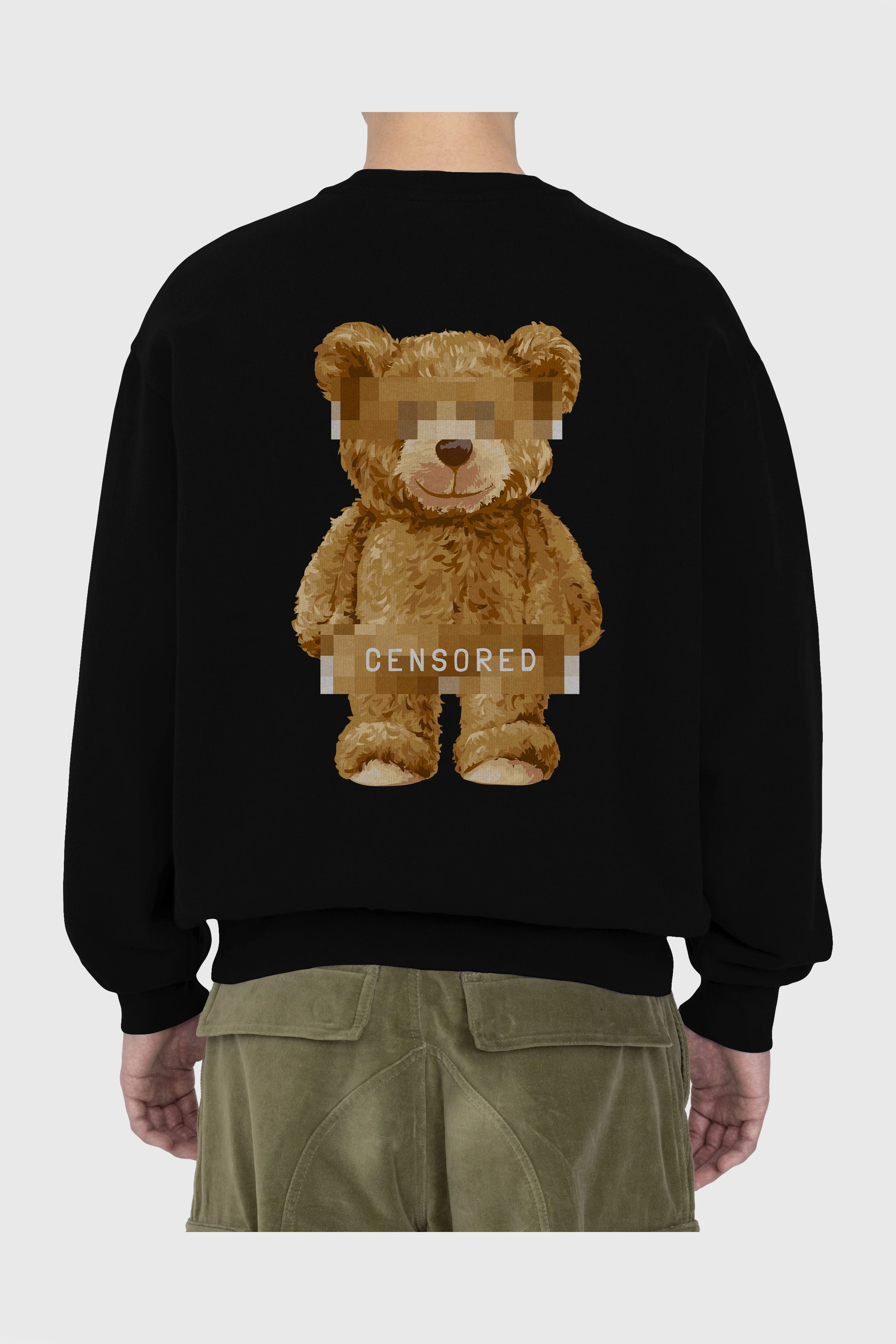 Teddy Bear Censored Arka Baskılı Oversize Sweatshirt Erkek Kadın Unisex