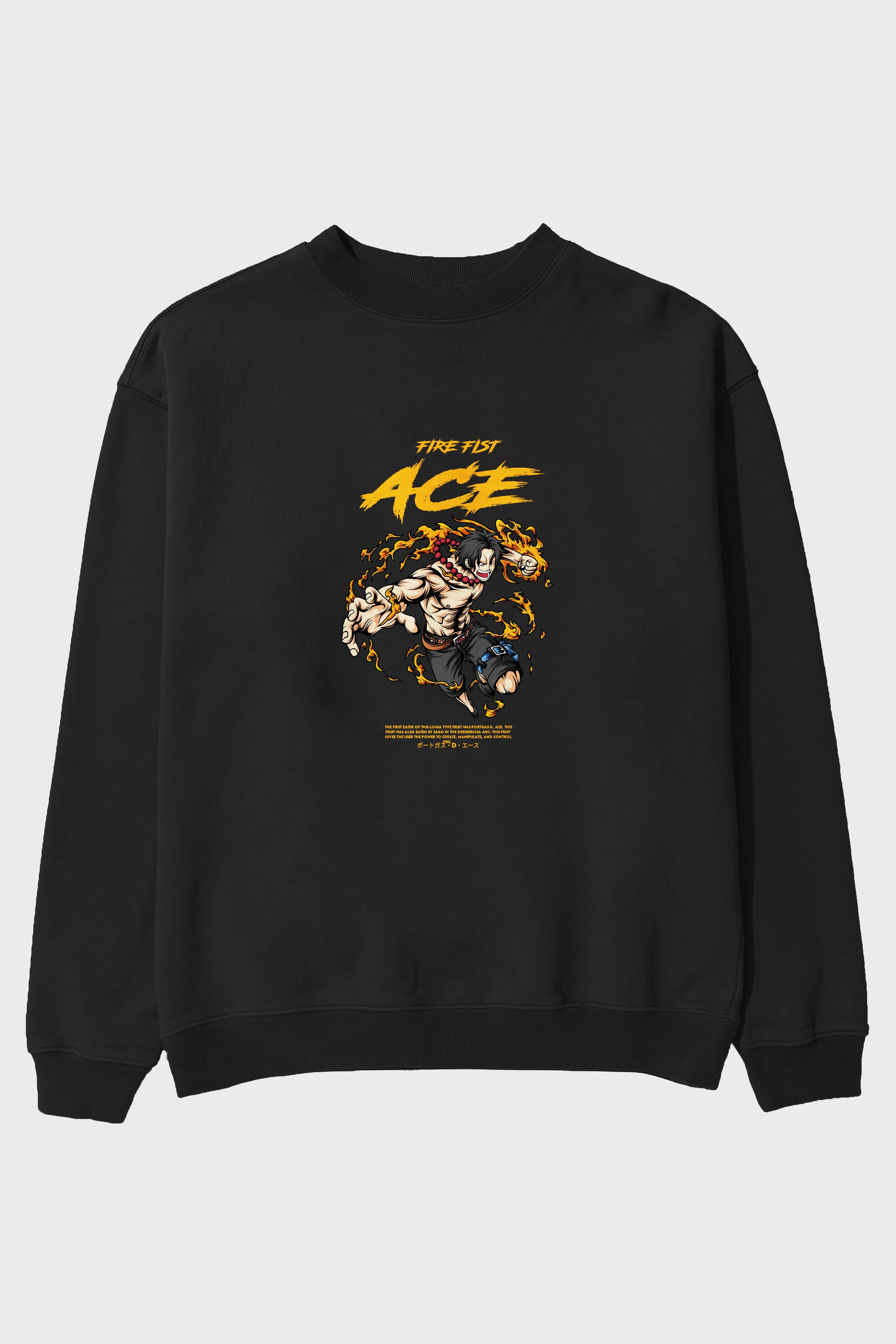 Fire Fist Ace Anime Ön Baskılı Oversize Sweatshirt Erkek Kadın Unisex