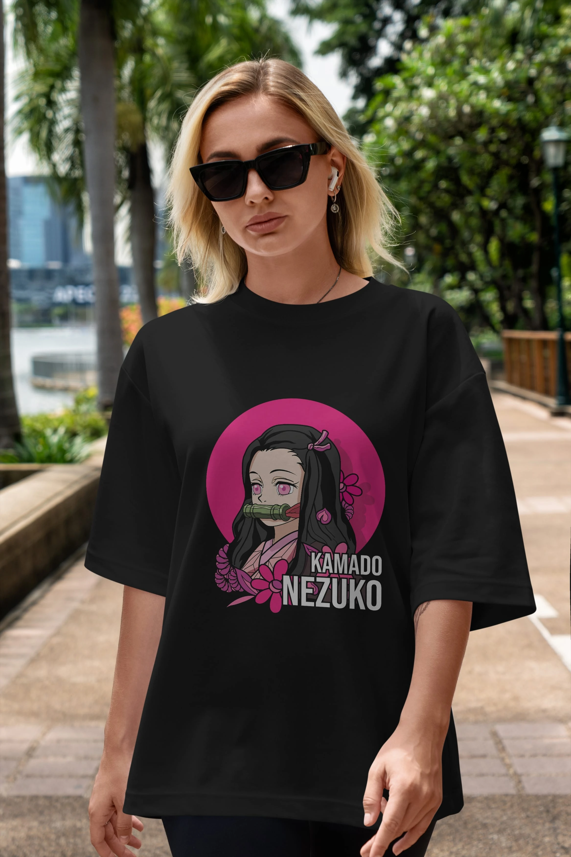 Nezuko Kamado 2 Anime Ön Baskılı Oversize t-shirt %100 pamuk Erkek Kadın Unisex