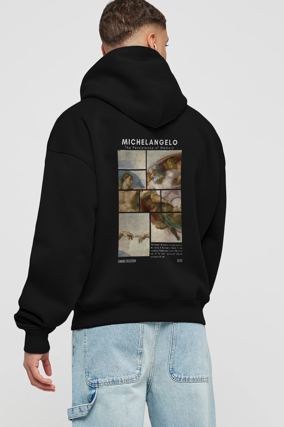 Michelangelo Arka Baskılı Hoodie Oversize Kapüşonlu Sweatshirt Erkek Kadın
