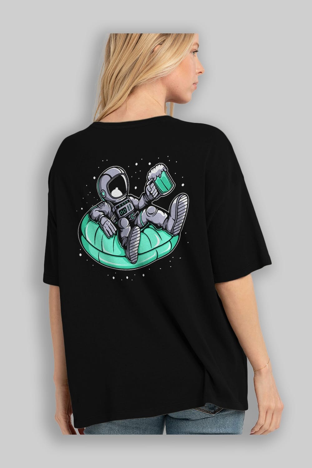 Astronaut Pool Float Arka Baskılı Oversize t-shirt Erkek Kadın Unisex