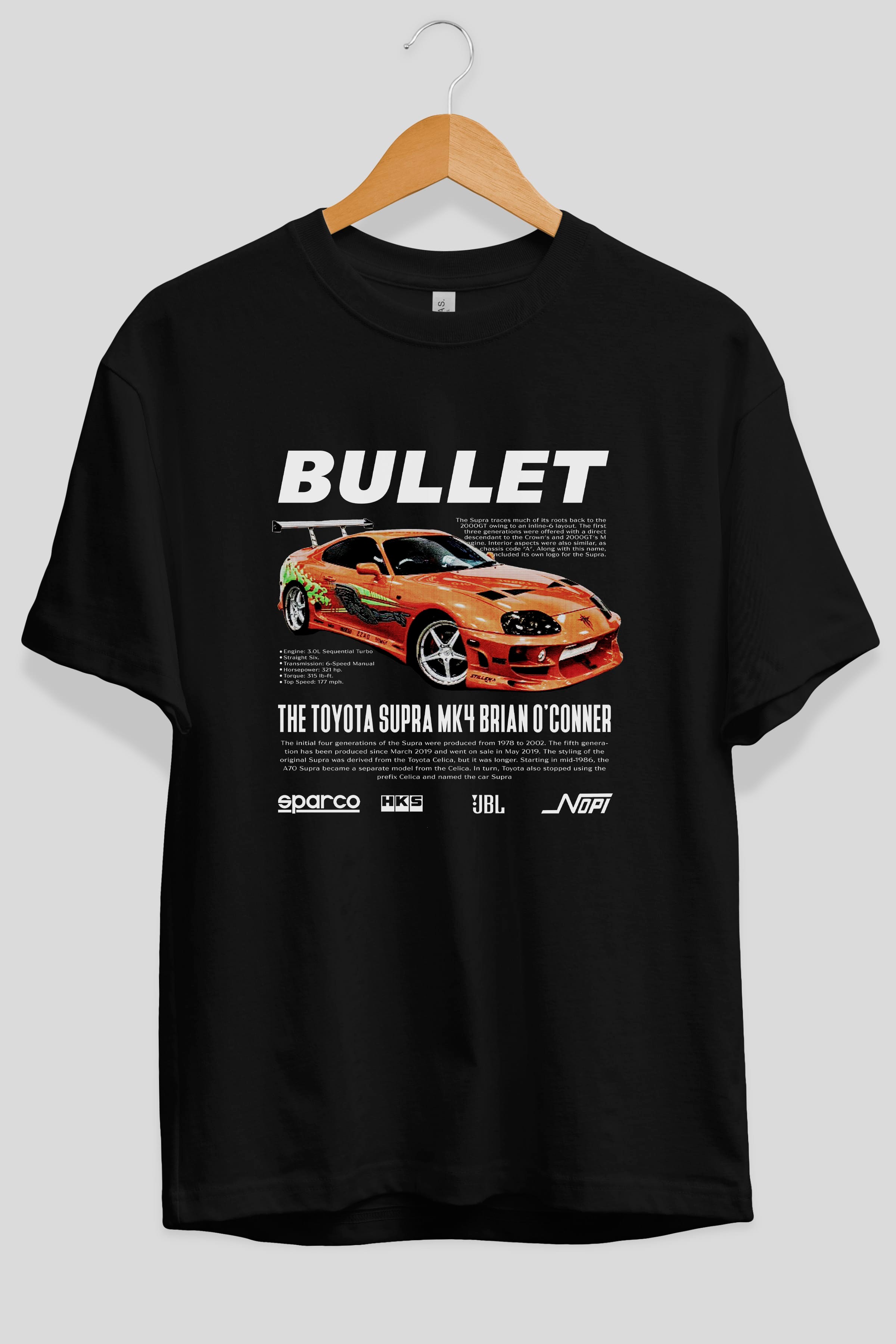 TOYOTA SUPRA MK4 Bullet Ön Baskılı Oversize t-shirt Erkek Kadın Unisex %100 Pamuk Bisiklet Yaka tişort