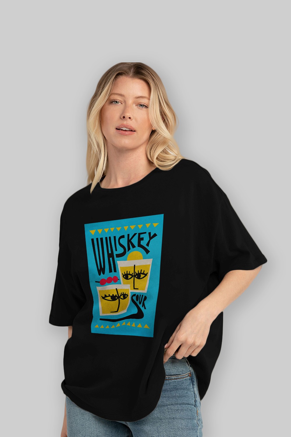 Whiskey Sour 2 Ön Baskılı Oversize t-shirt Erkek Kadın Unisex %100 Pamuk Bisiklet Yaka tişort