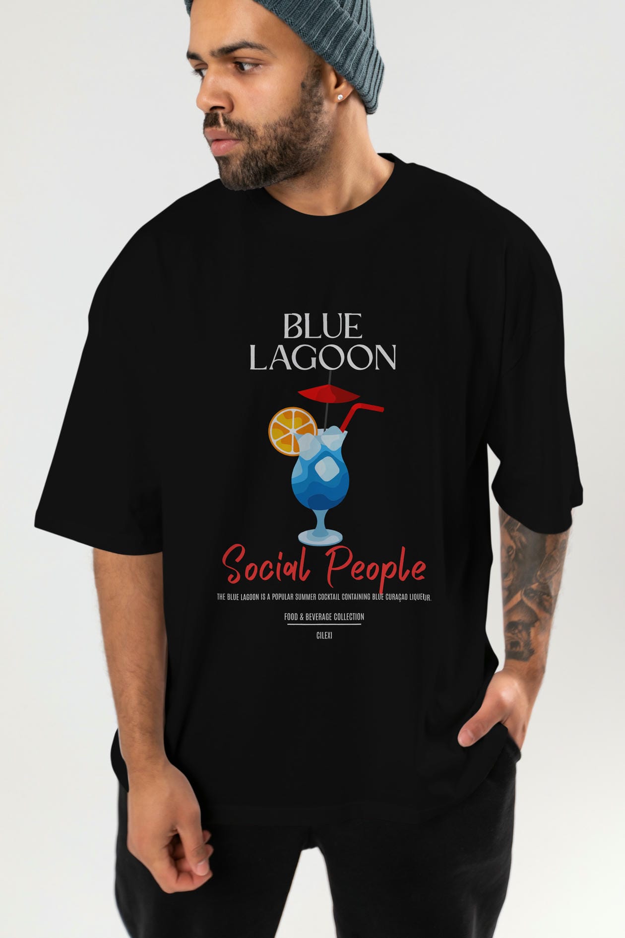 Blue Lagoon Kokteyl Serisi ön Baskılı Oversize t-shirt Erkek Kadın %100 Pamuk Bisiklet Yaka tişort