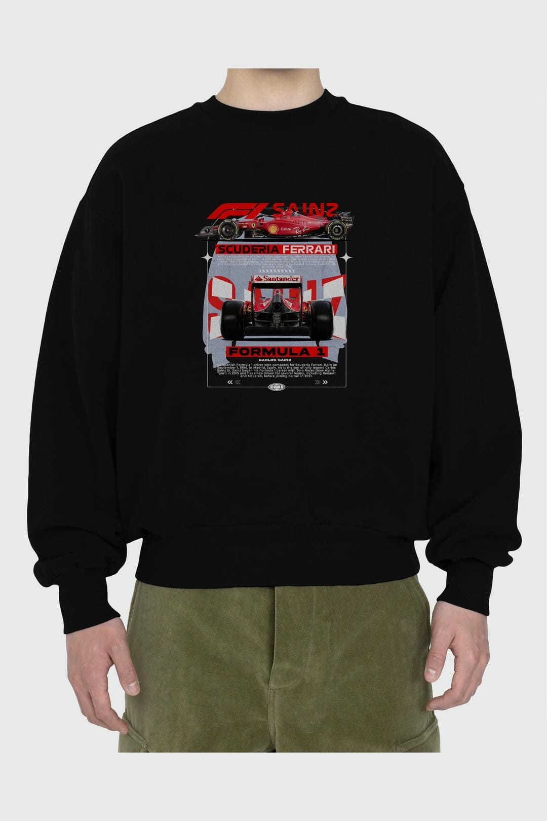 Ferrari Formula 1 SAINZ Ön Baskılı Anime Oversize Sweatshirt Erkek Kadın Unisex