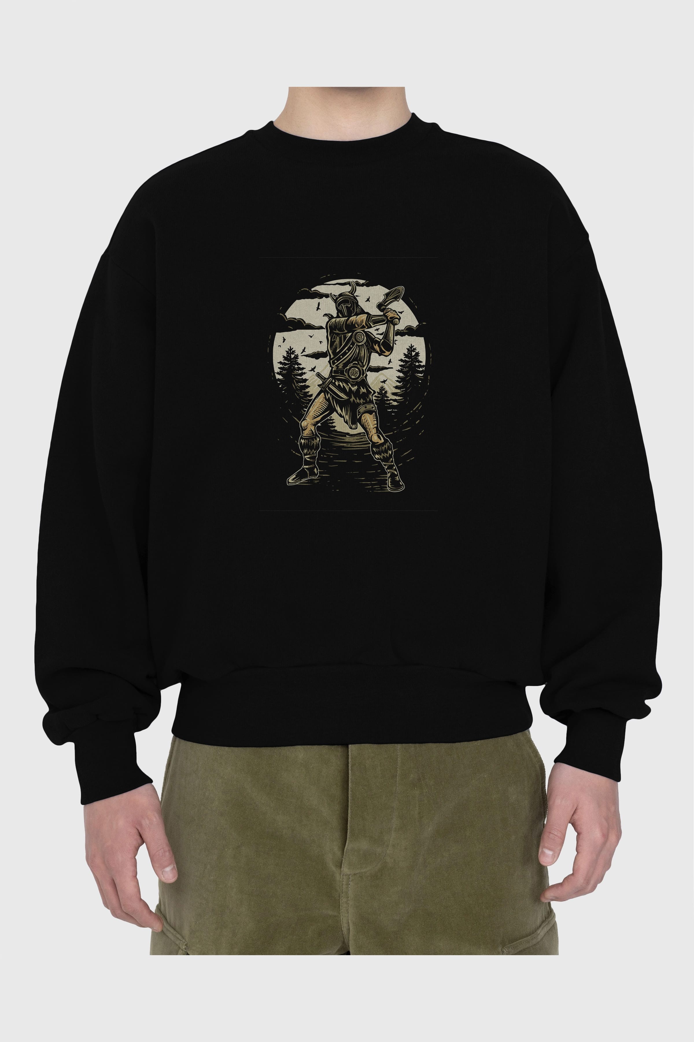 Viking Ön Baskılı Oversize Sweatshirt Erkek Kadın Unisex