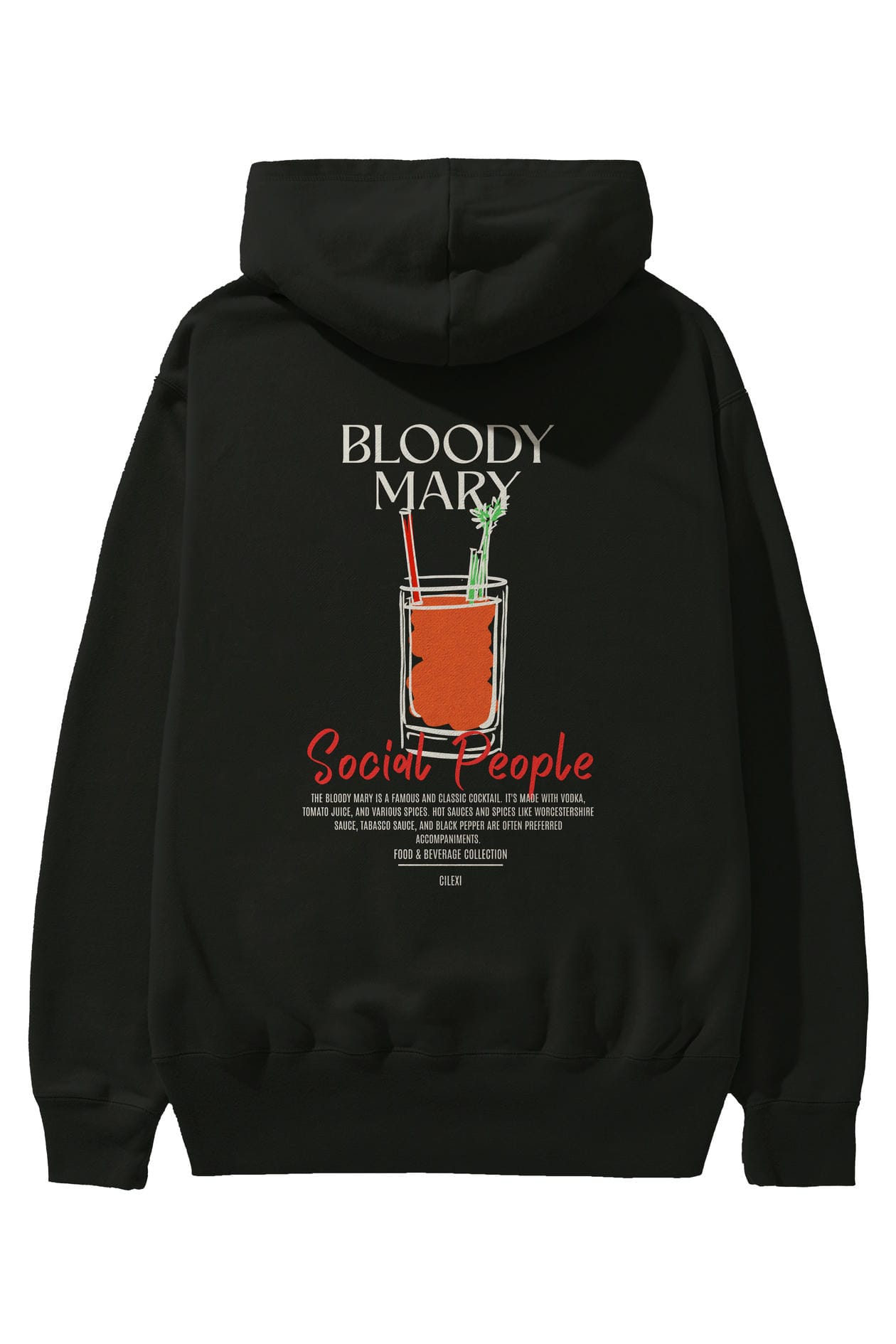 Bloody Mary Kokteyl Arka Baskılı Hoodie Oversize Kapüşonlu Sweatshirt Erkek Kadın