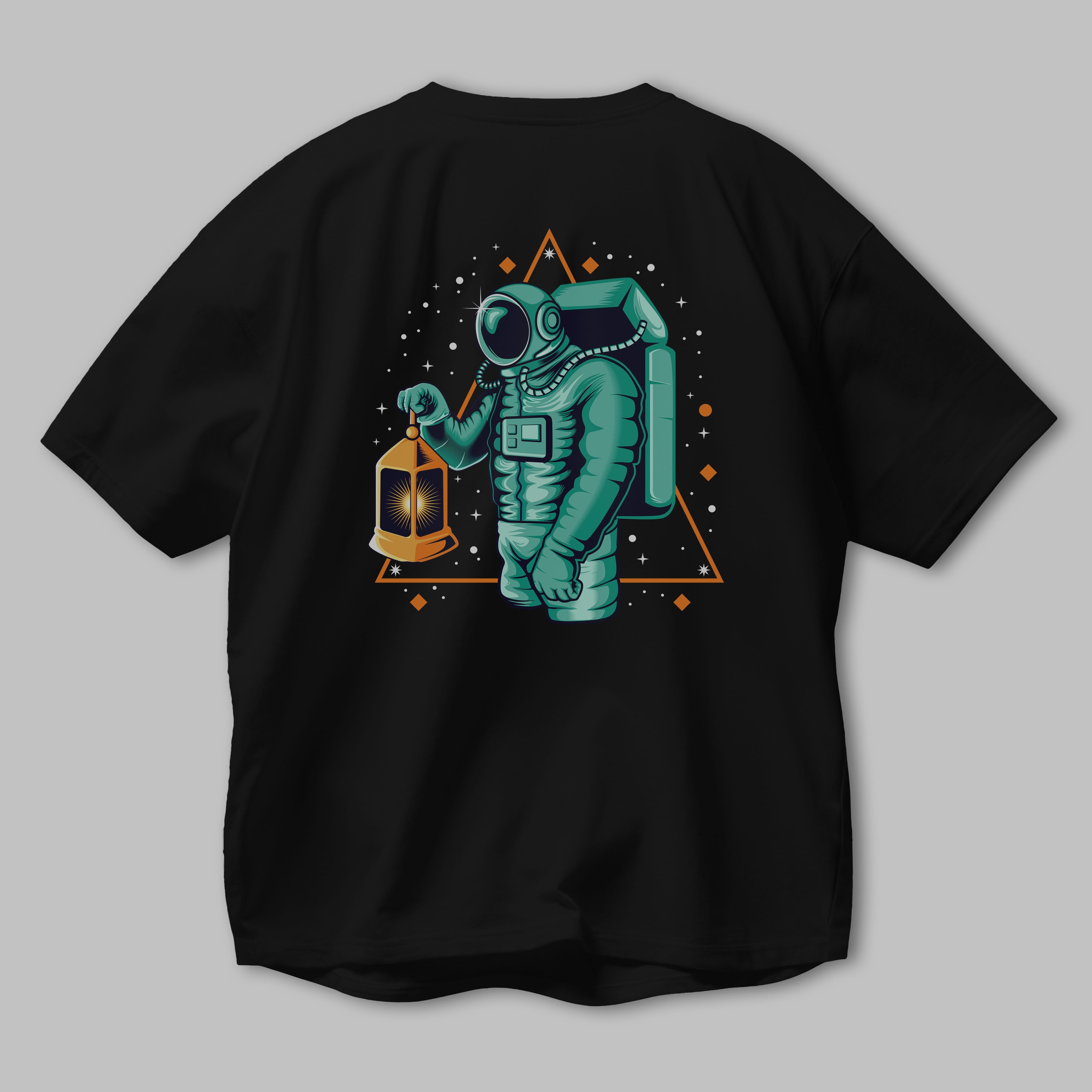 Astronaut Lantern Arka Baskılı Oversize t-shirt Erkek Kadın Unisex