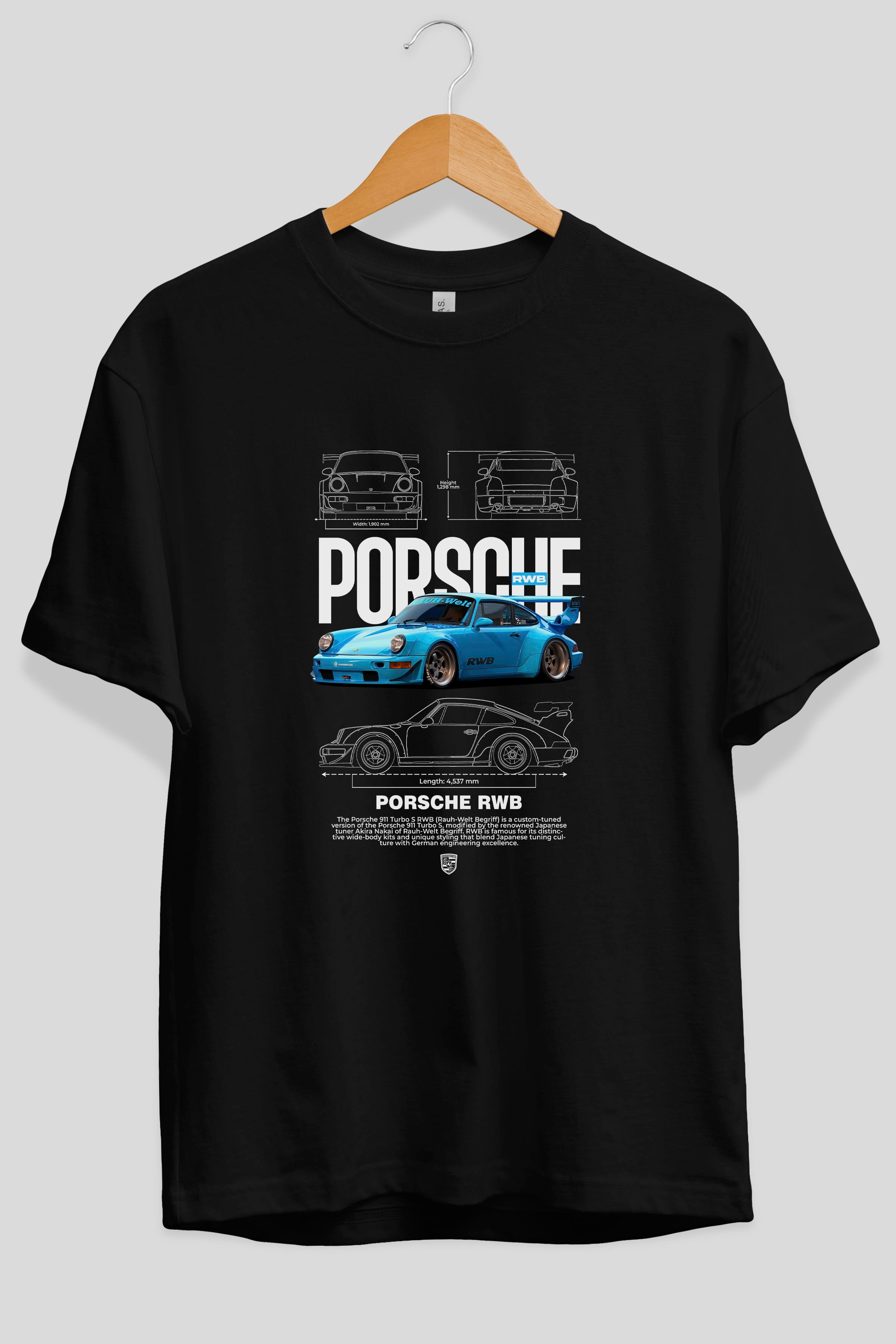 porsche 911 turbo s RWB Ön Baskılı Oversize t-shirt Erkek Kadın Unisex %100 Pamuk Bisiklet Yaka tişort