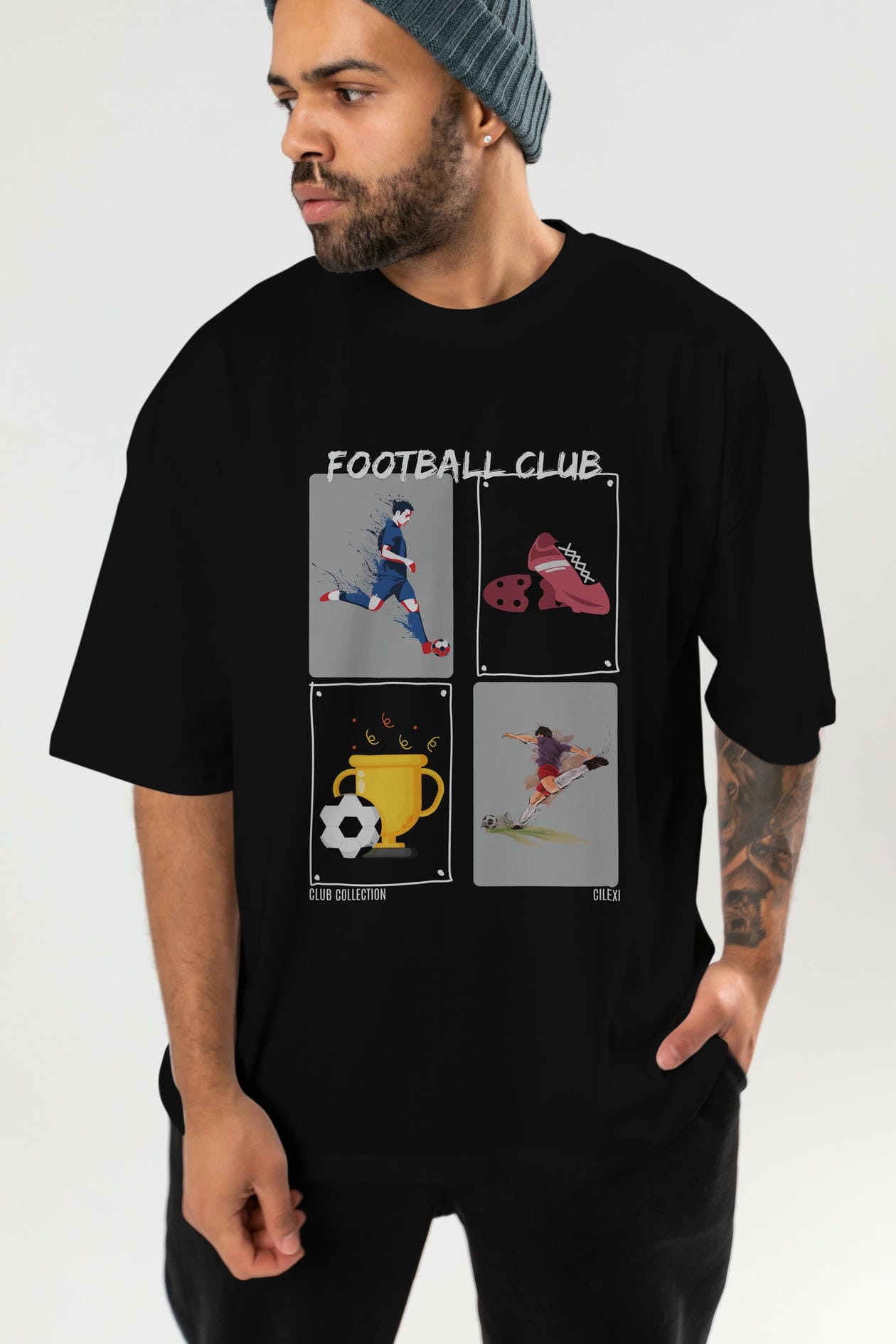 Football Club ön Baskılı Oversize t-shirt Erkek Kadın %100 Pamuk Bisiklet Yaka tişort