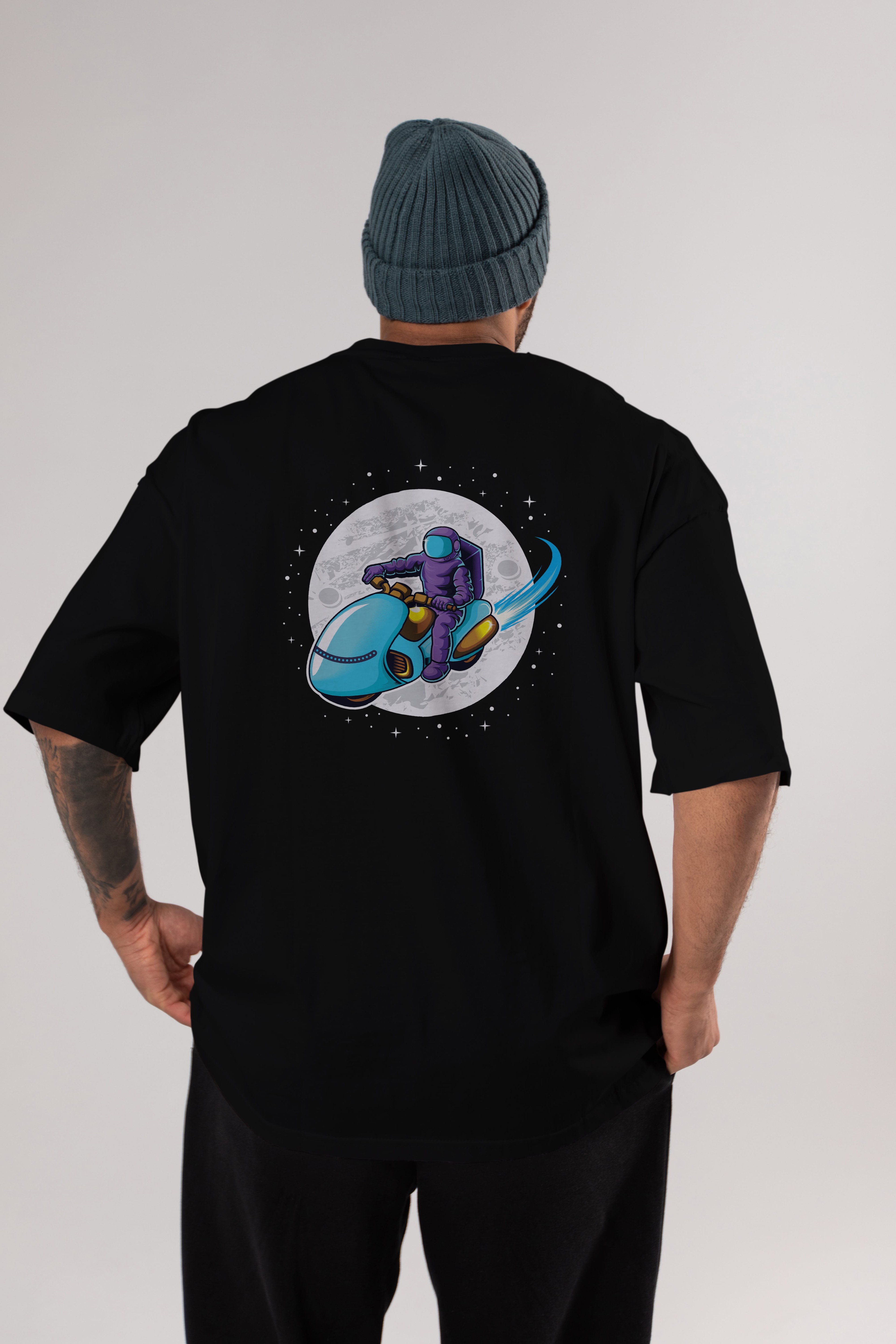 Astrorider in Space Arka Baskılı Oversize t-shirt Erkek Kadın Unisex