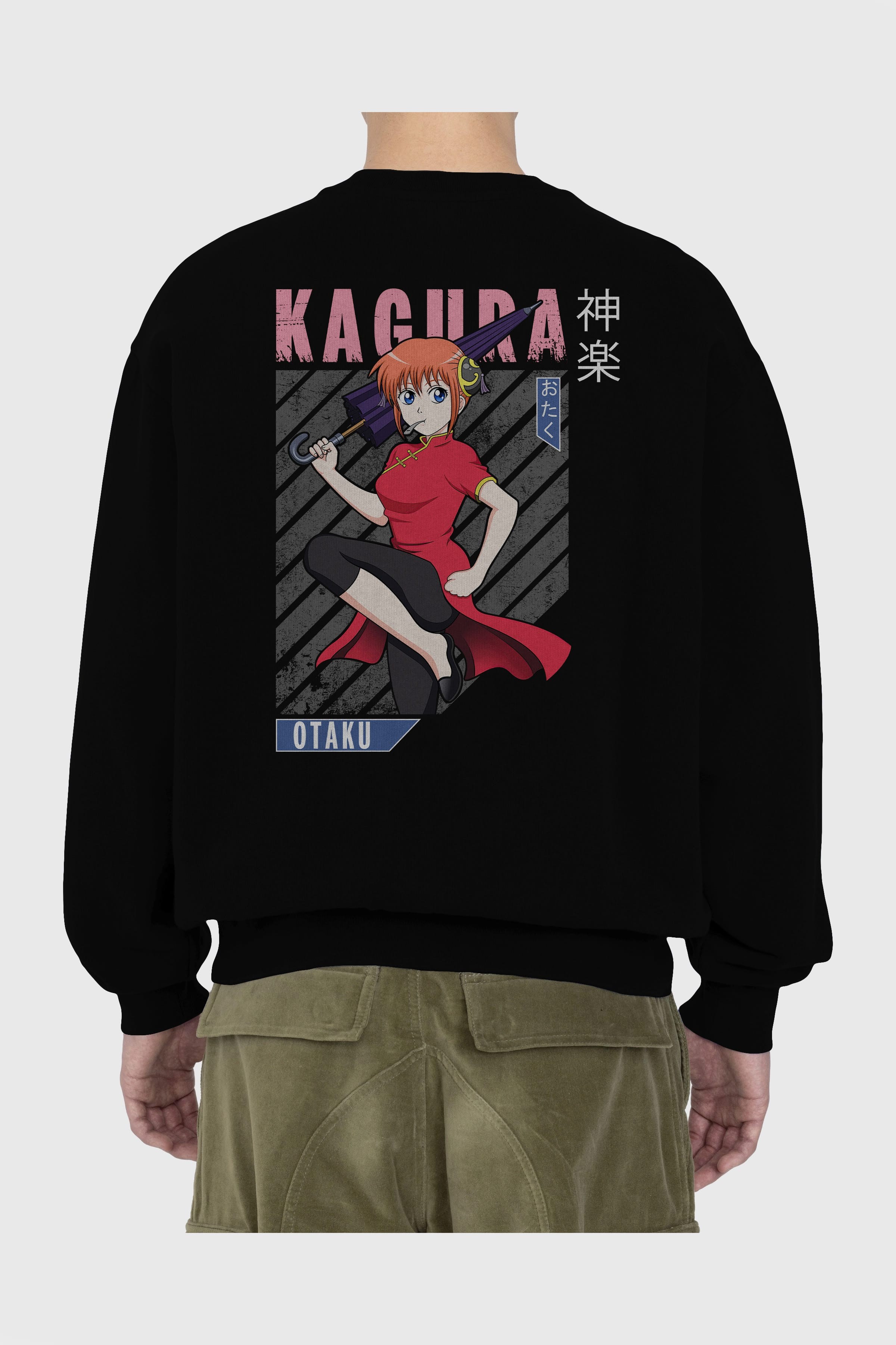 Kagura GINTAMA 1 Anime Arka Baskılı Oversize Sweatshirt Erkek Kadın Unisex