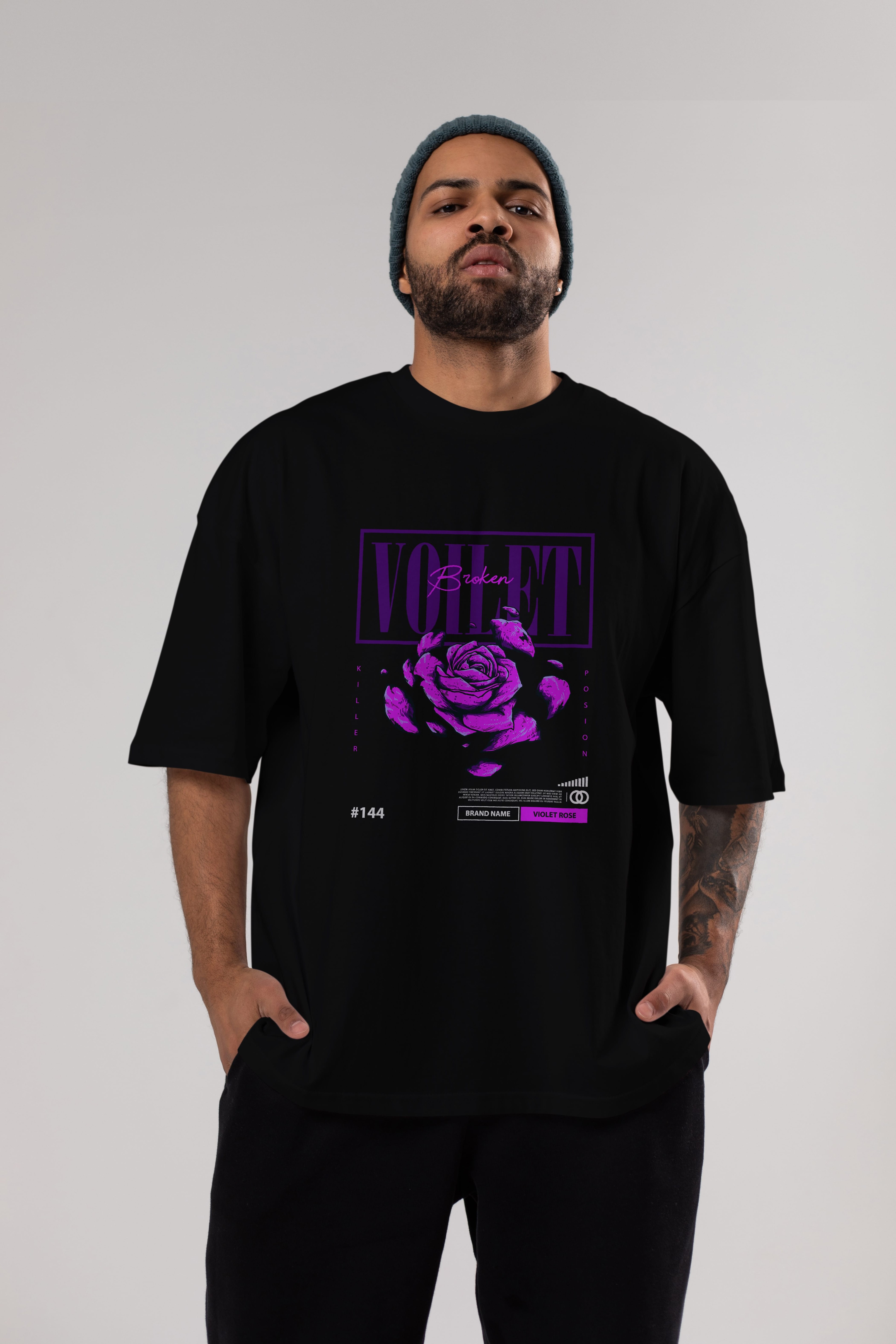 Voilet Broken Ön Baskılı Oversize t-shirt Erkek Kadın Unisex