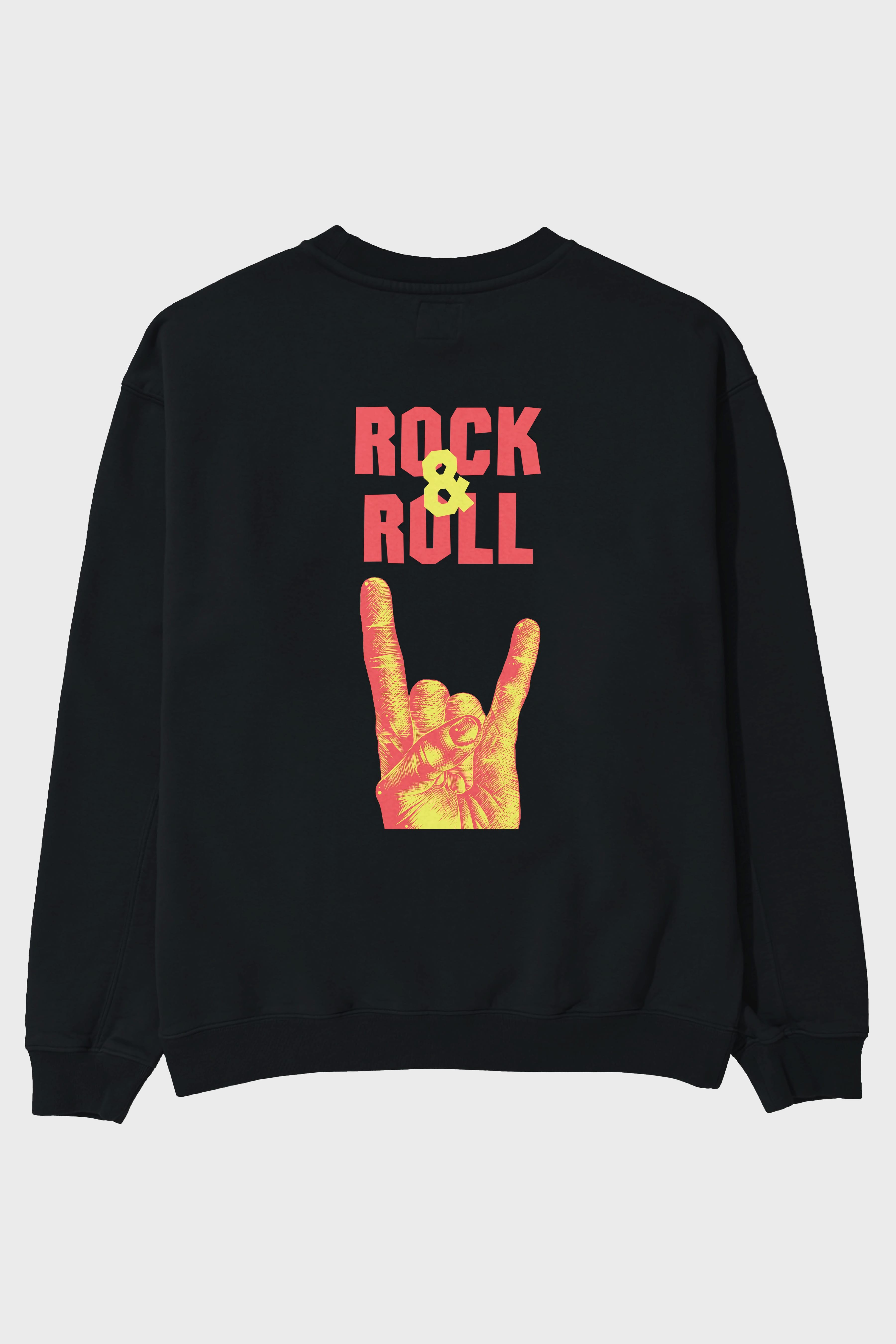 Rock & Roll Yazılı Arka Baskılı Oversize Sweatshirt Erkek Kadın Unisex
