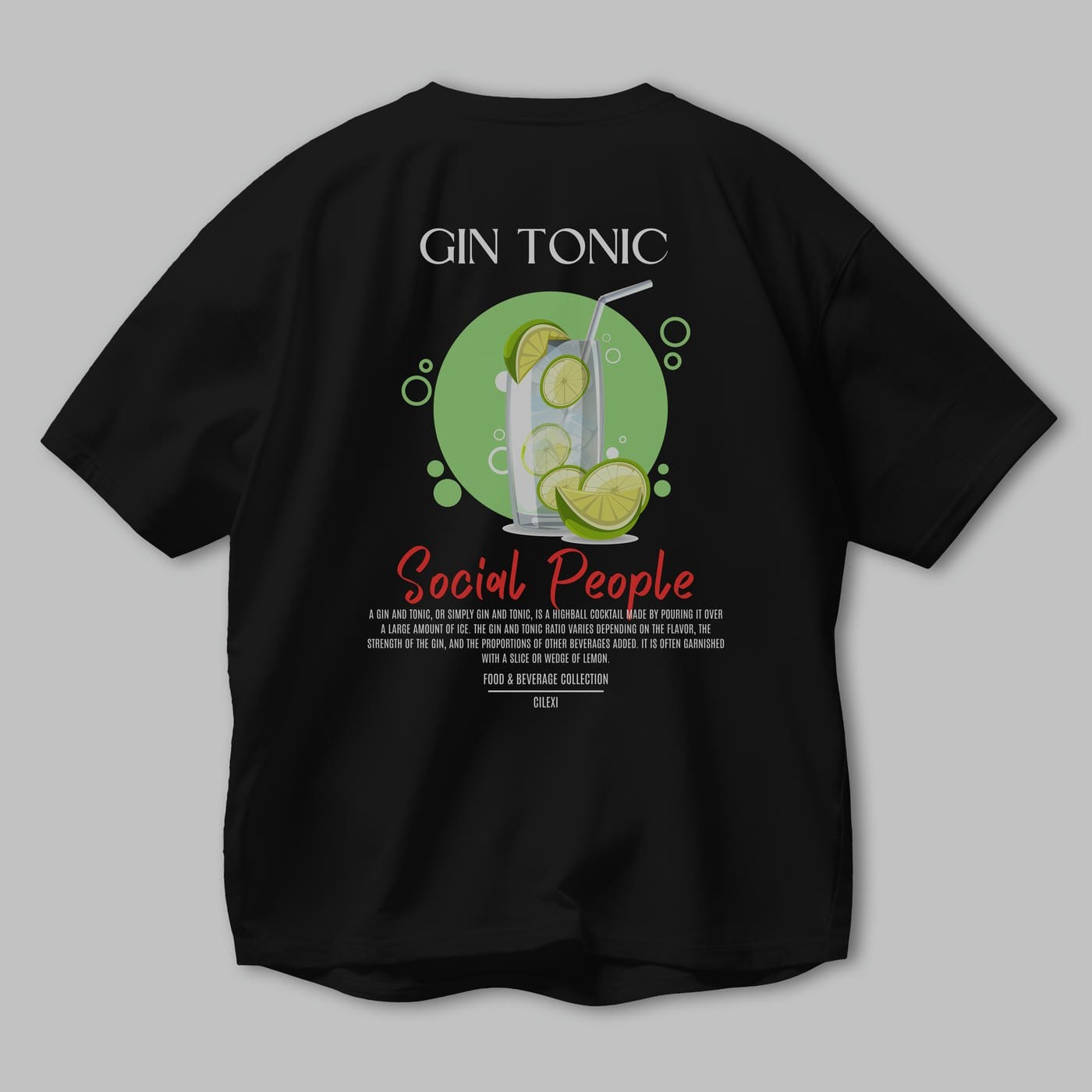 Gın Tonıc Kokteyl Serisi Baskılı Oversize t-shirt Erkek Kadın Unisex %100 Pamuk Bisiklet Yaka tişort