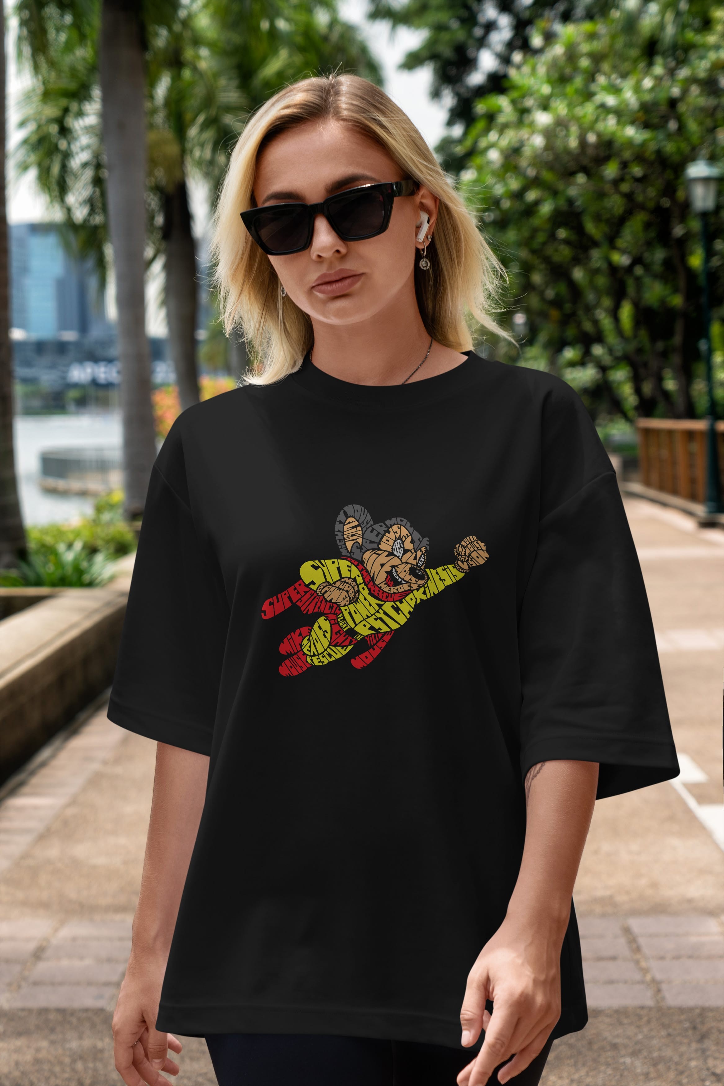 Mighty Mouse Ön Baskılı Oversize t-shirt %100 pamuk Erkek Kadın Unisex