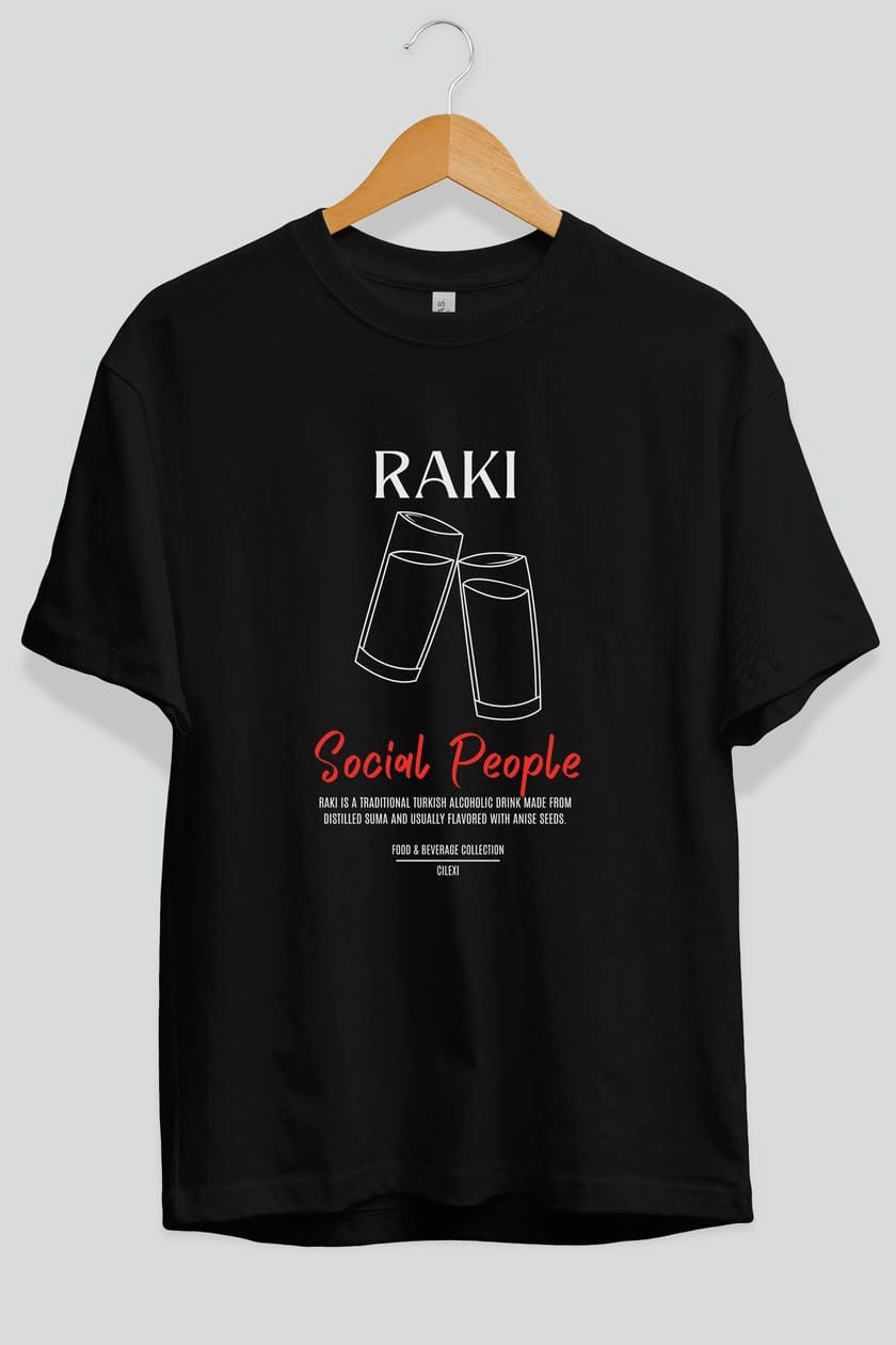 Rakı Kokteyl Serisi ön Baskılı Oversize t-shirt Erkek Kadın %100 Pamuk Bisiklet Yaka tişort