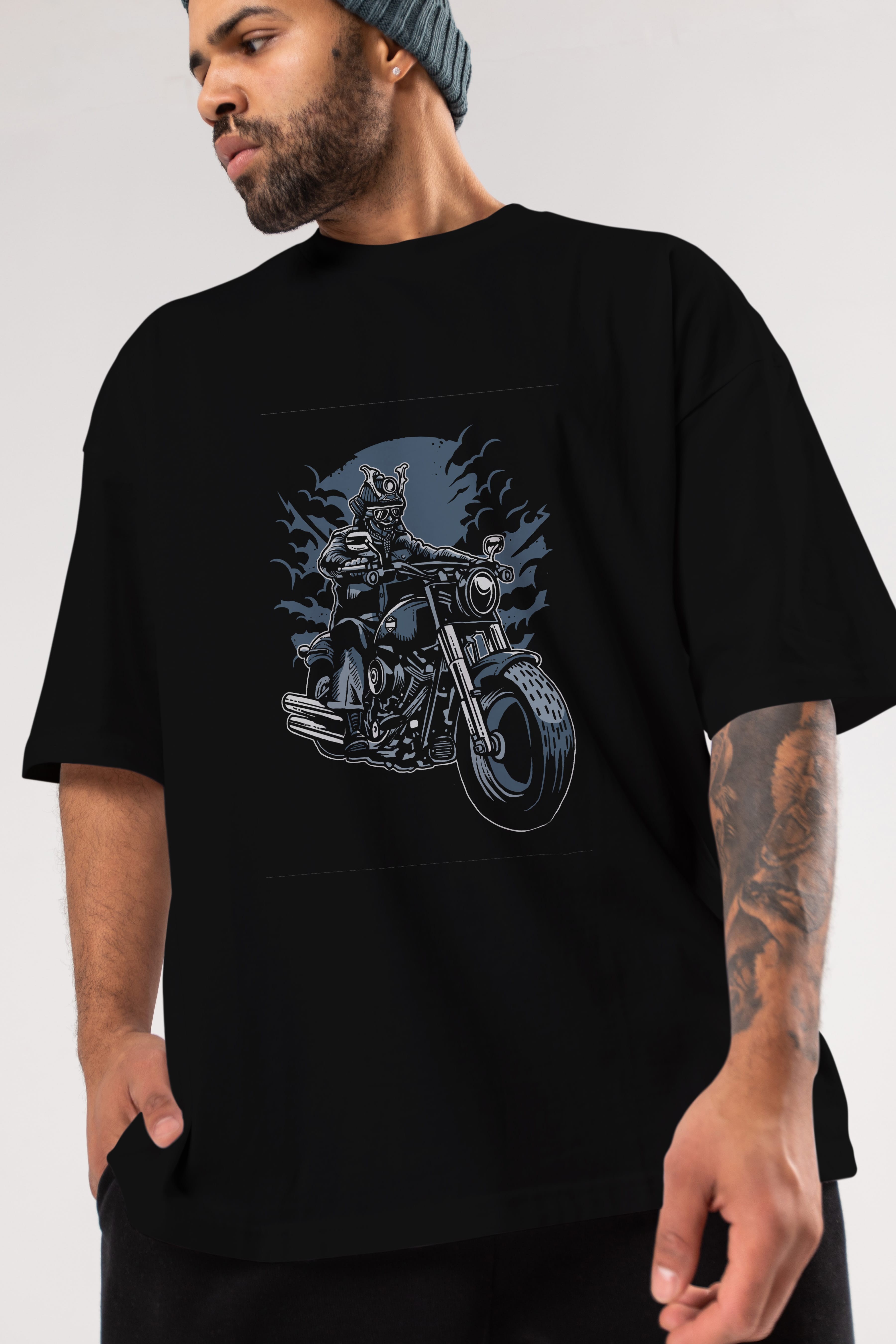 Samurai Ride Ön Baskılı Oversize t-shirt Erkek Kadın Unisex %100 Pamuk tişort