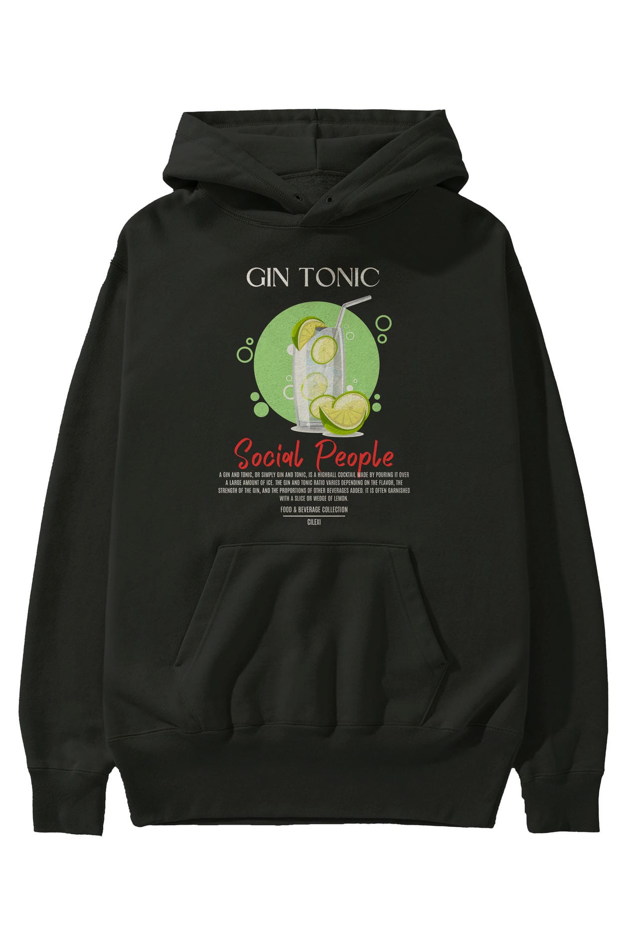 Gin Tonic Kokteyl Ön Baskılı Hoodie Oversize Kapüşonlu Sweatshirt Erkek Kadın