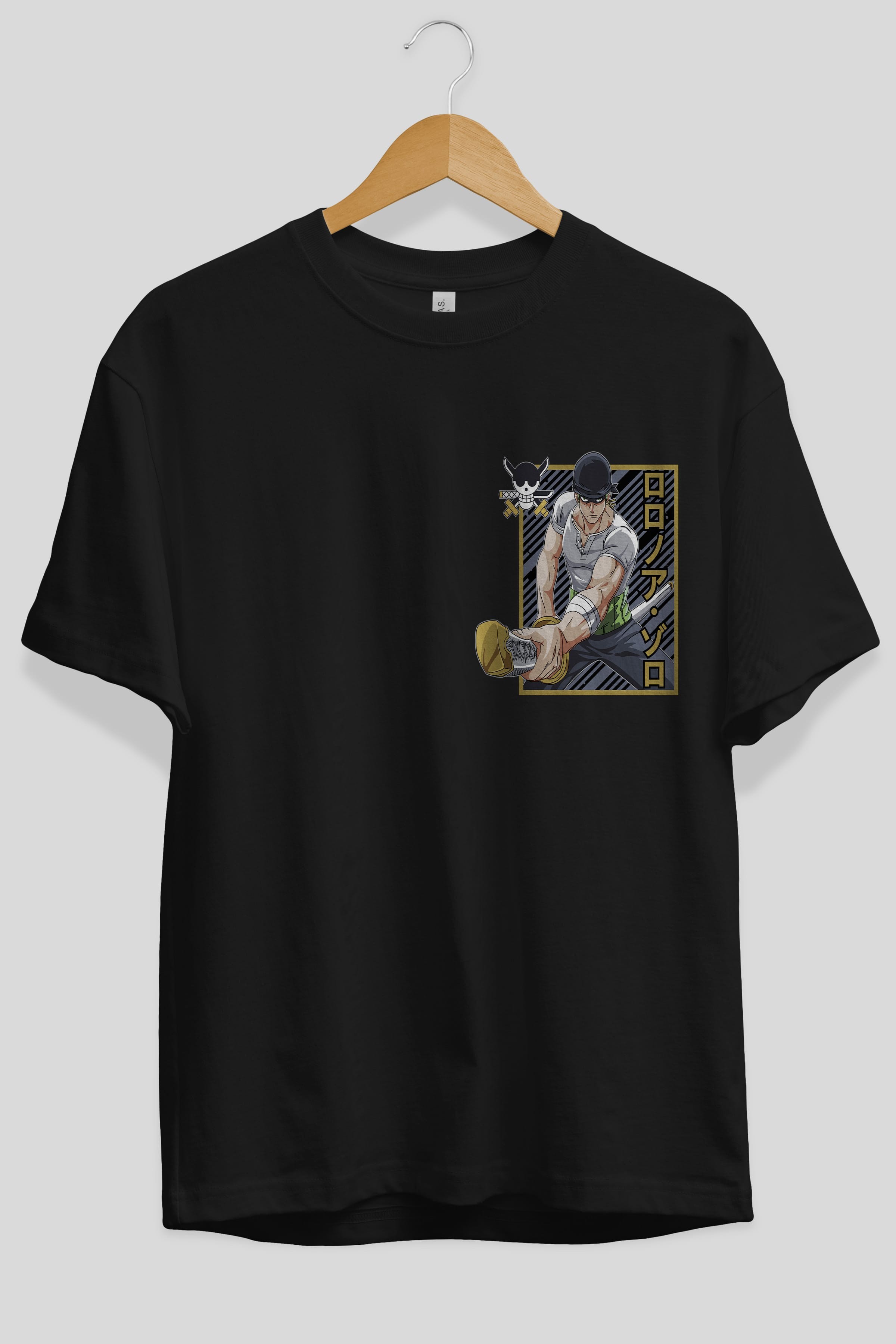 RORONOA ZORO Ön Sol Baskılı Oversize t-shirt Erkek Kadın Unisex %100 Pamuk Bisiklet Yaka tişort