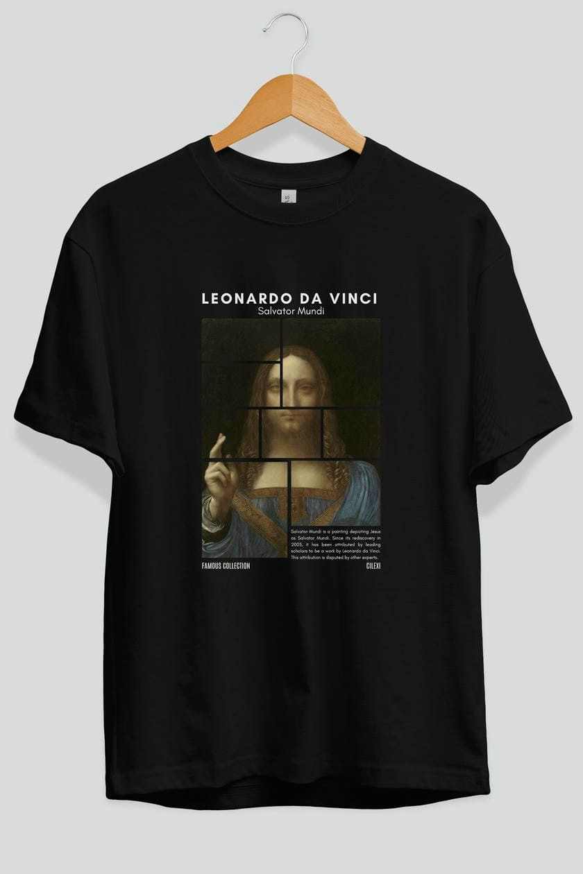 Salvador Mundi ön Baskılı Oversize t-shirt Erkek Kadın Bisiklet Yaka Pamuk tişort