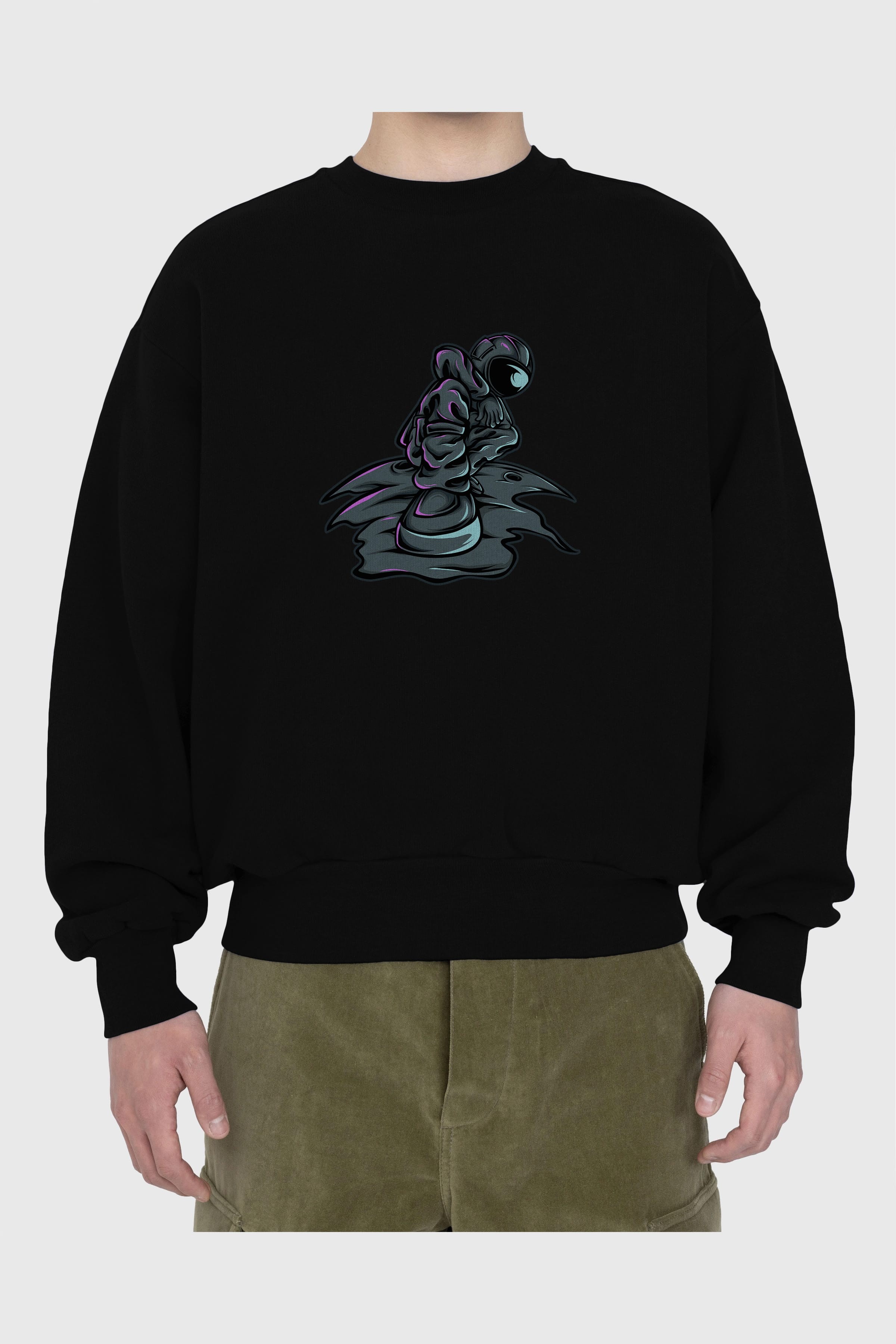 Stylish Astronaut Ön Baskılı Oversize Sweatshirt Erkek Kadın Unisex