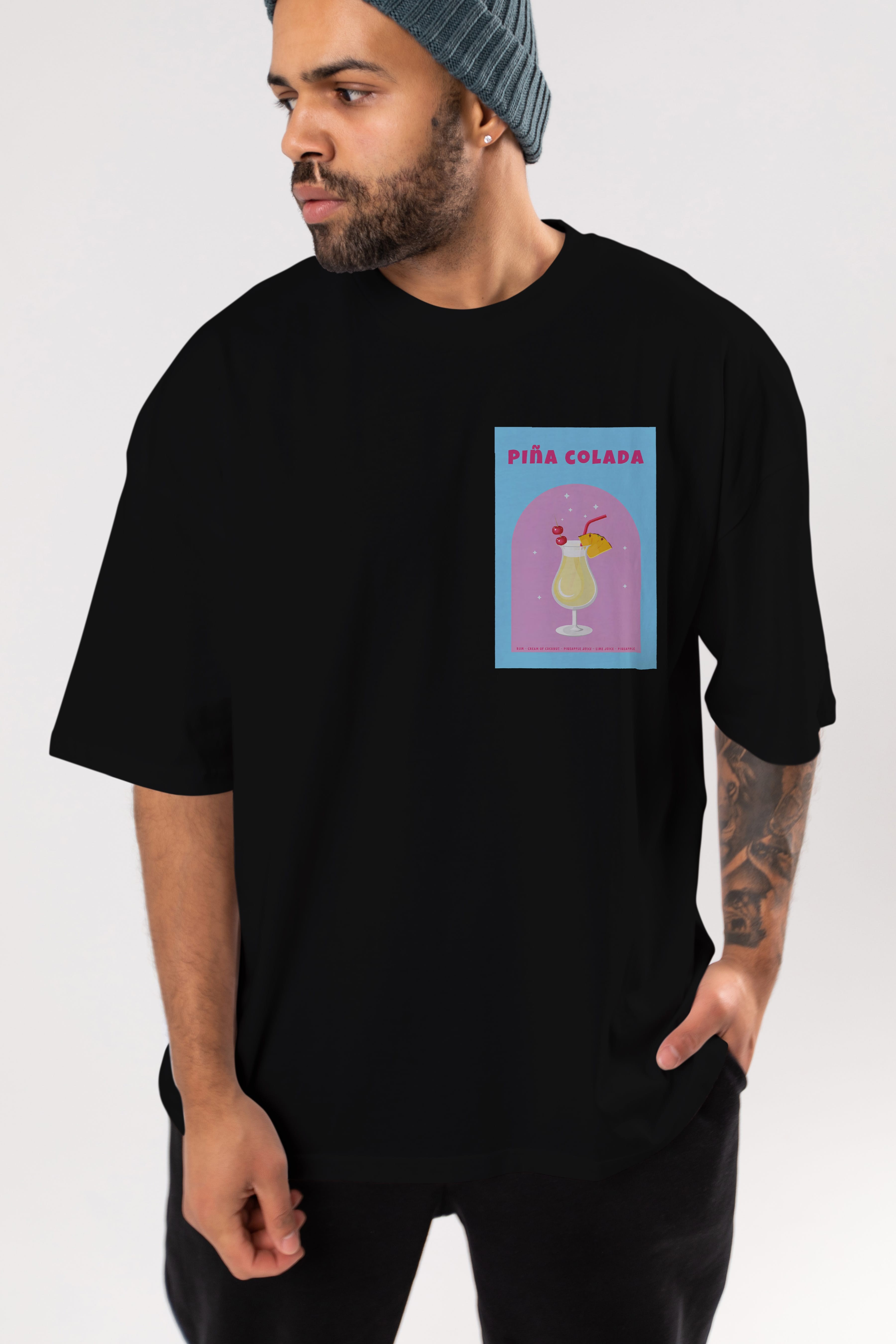 Pina Colada 2 Ön Sol Baskılı Oversize t-shirt Erkek Kadın Unisex %100 Pamuk Bisiklet Yaka tişort