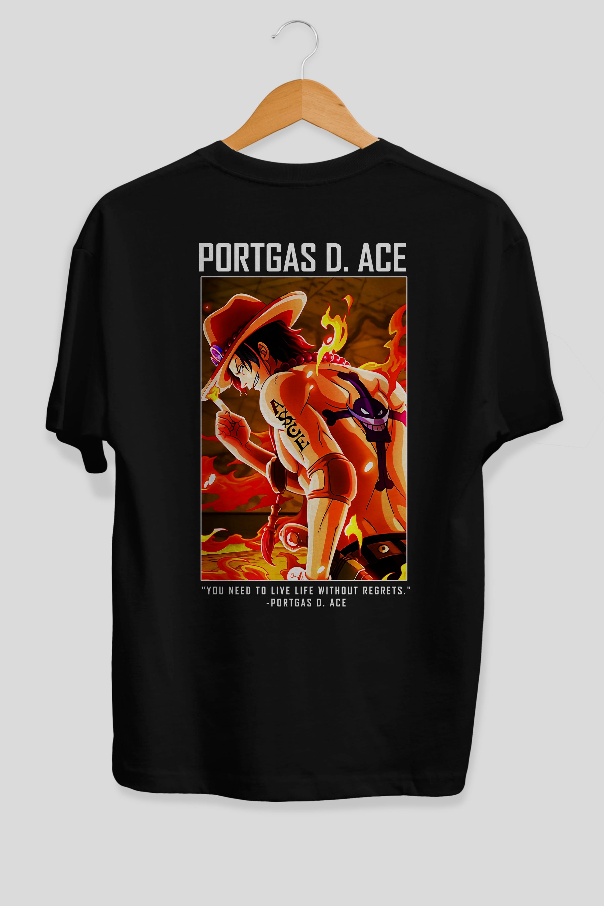 Portgas D. Ace Anime Arka Baskılı Oversize t-shirt Erkek Kadın Unisex %100 pamuk tişort