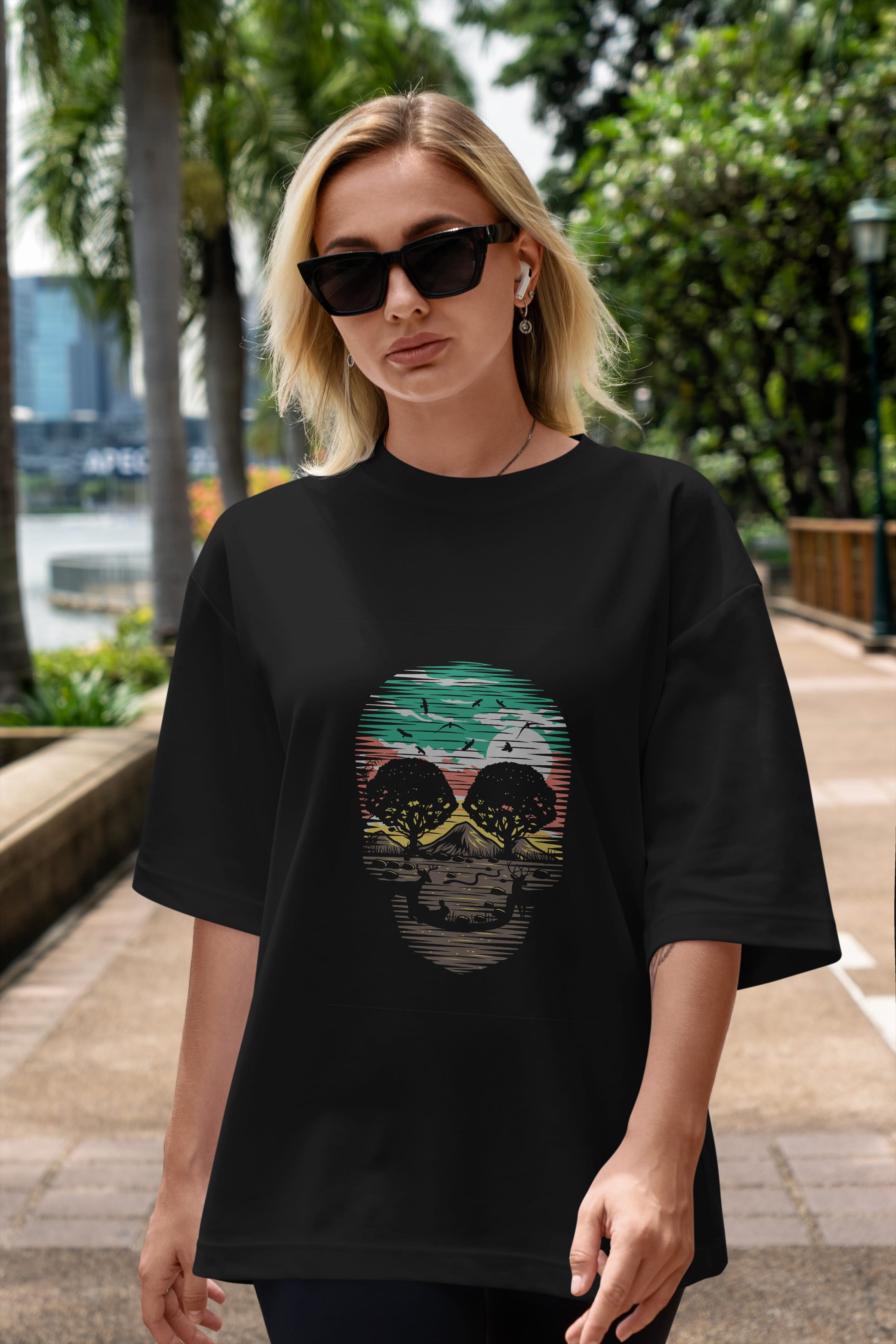 Skull Nature Ön Baskılı Oversize t-shirt %100 pamuk Erkek Kadın Unisex