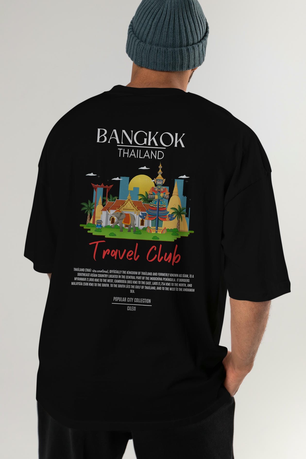 Bangkok Tailand Arka Baskılı Oversize t-shirt Erkek Kadın Pamuk Bisiklet Yaka tişort