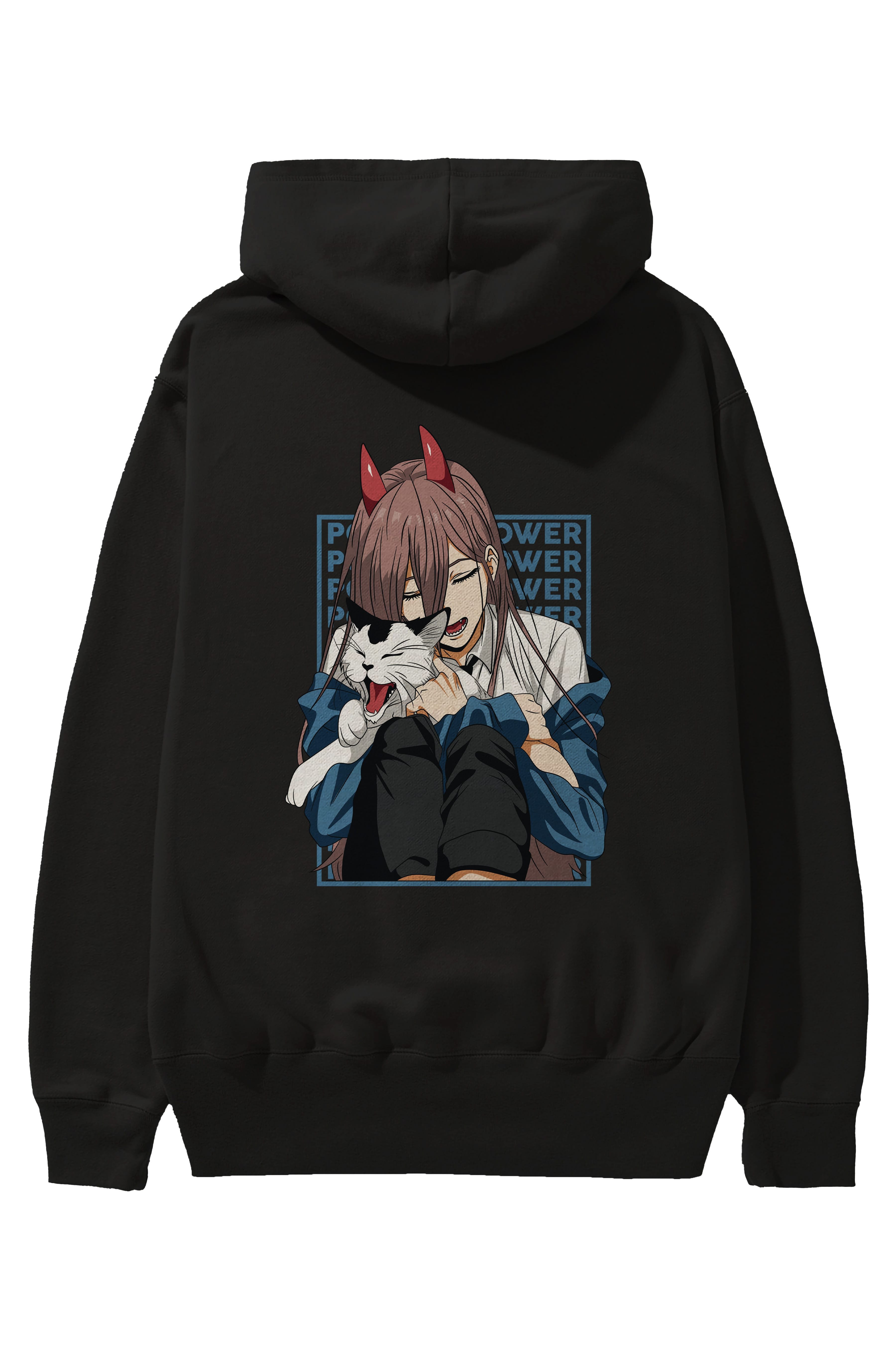 POWER CHAINSAWMAN Anime Arka Baskılı Hoodie Oversize Kapüşonlu Sweatshirt Erkek Kadın Unisex