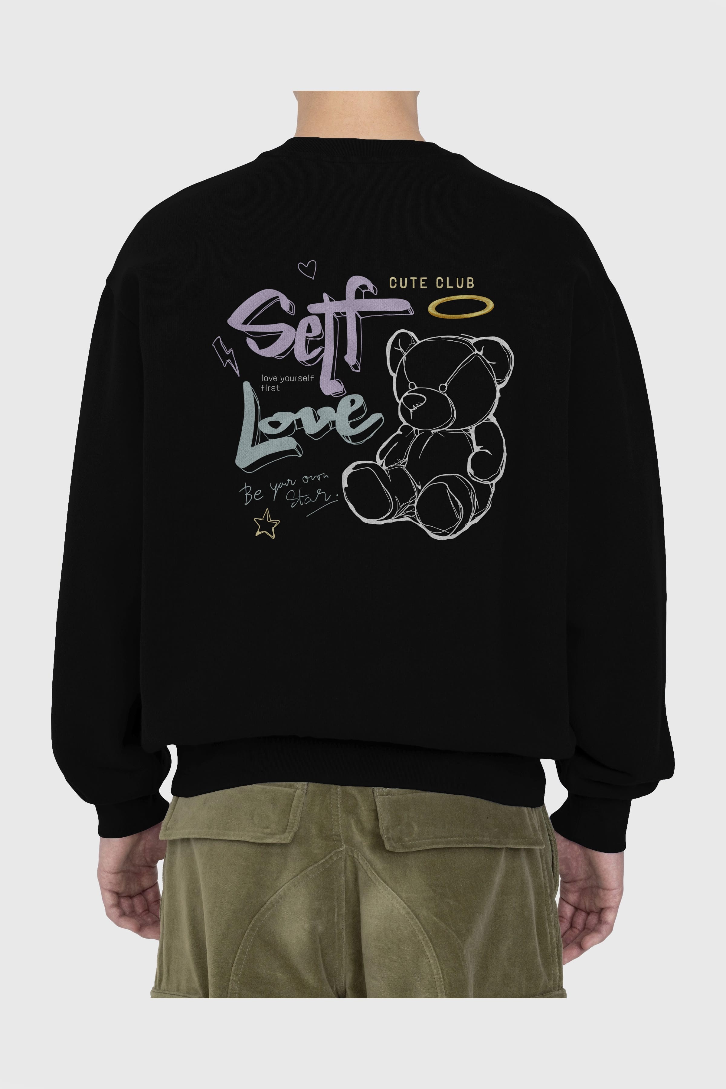 Self Love Bear Arka Baskılı Oversize Sweatshirt Erkek Kadın Unisex
