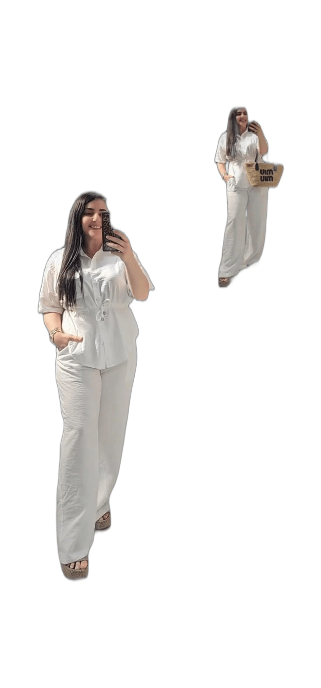 ikili takım beyaz pantolon beli lastikli 