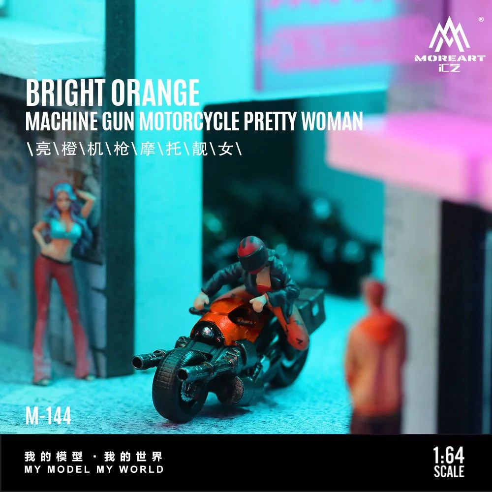 MoreArt 1:64 Bright Orange Machine Gun Motorcycle Pretty Woman