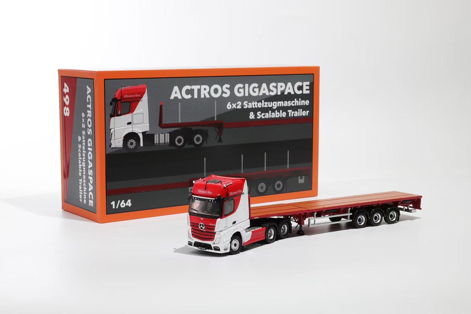 GCD BENZ Actros 3 axle tractor with retractable trailer (trailer) C/Red and White KS101-498