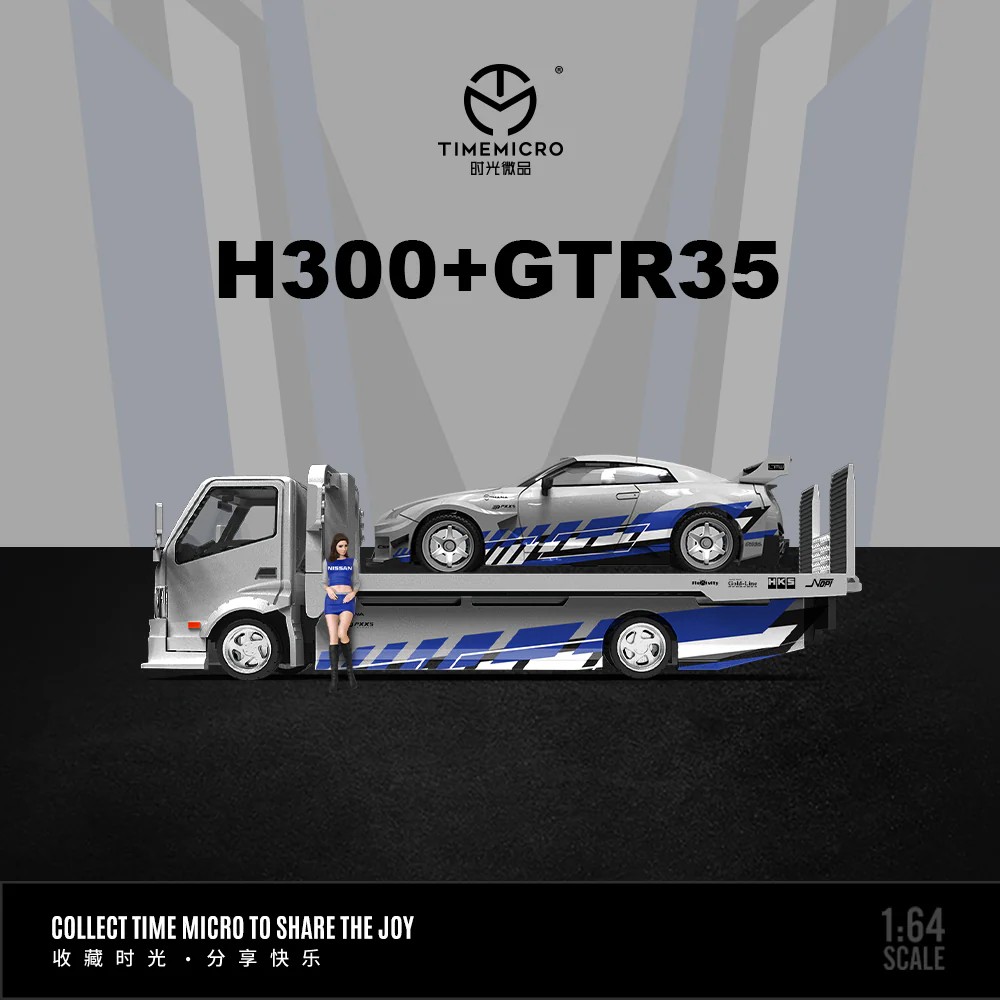 Time Micro 1:64 H300 Flatbed ÇEKİCİ & Nissan GT-R R35 Silver Blue Livery Series
