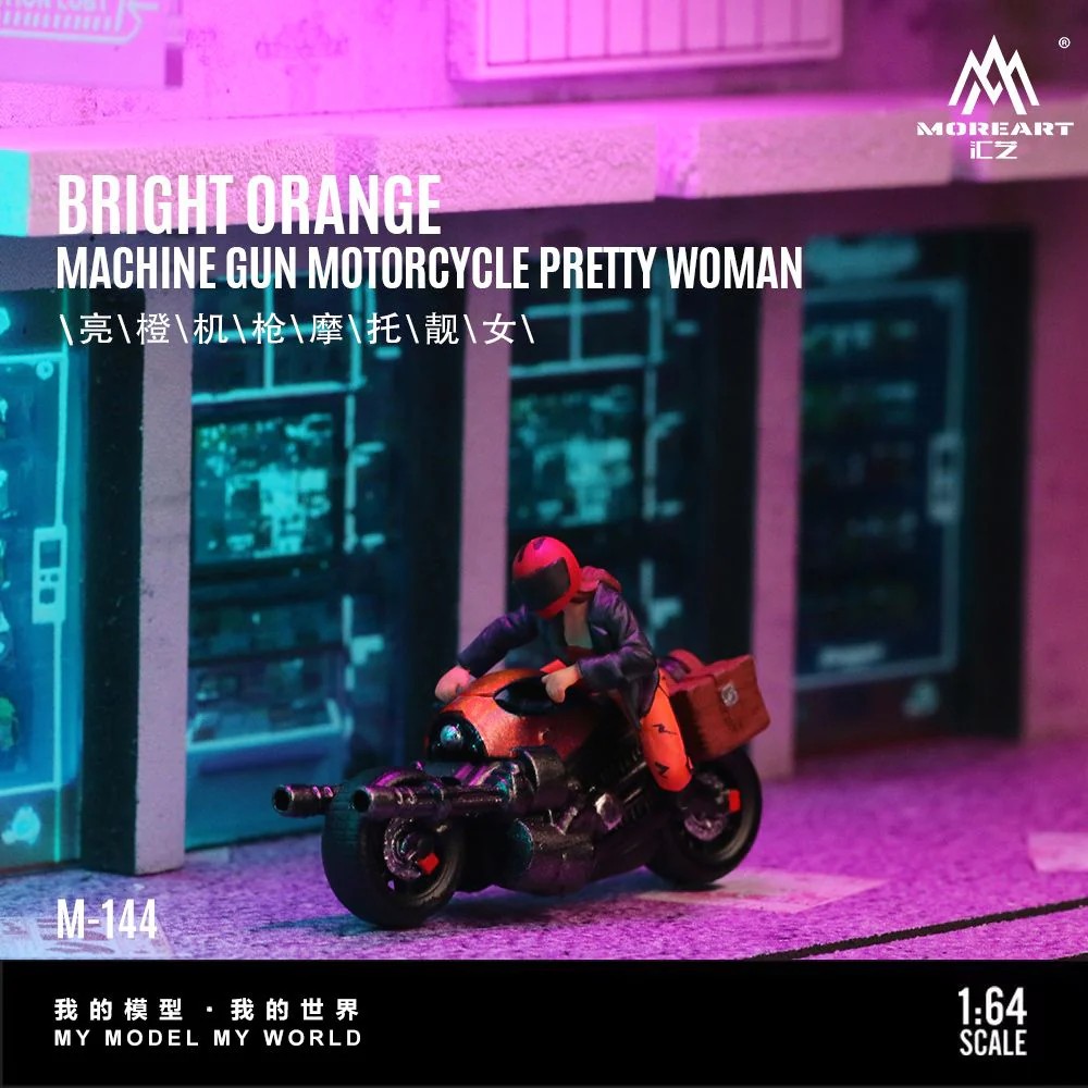 MoreArt 1:64 Bright Orange Machine Gun Motorcycle Pretty Woman