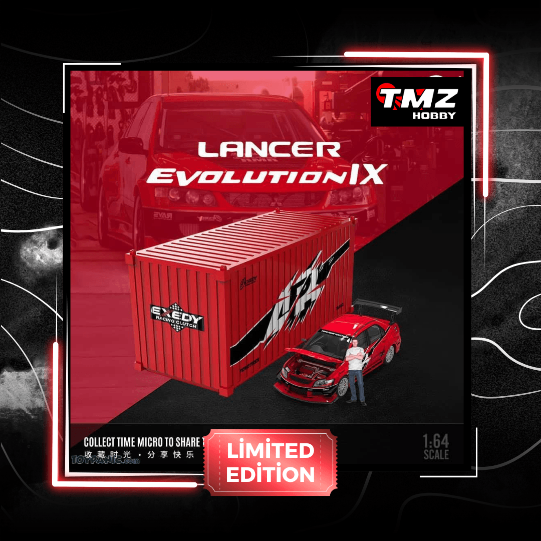 1/64 Time Micro Lancer Evolution EVO IX FNF Red Set with Container & Figure