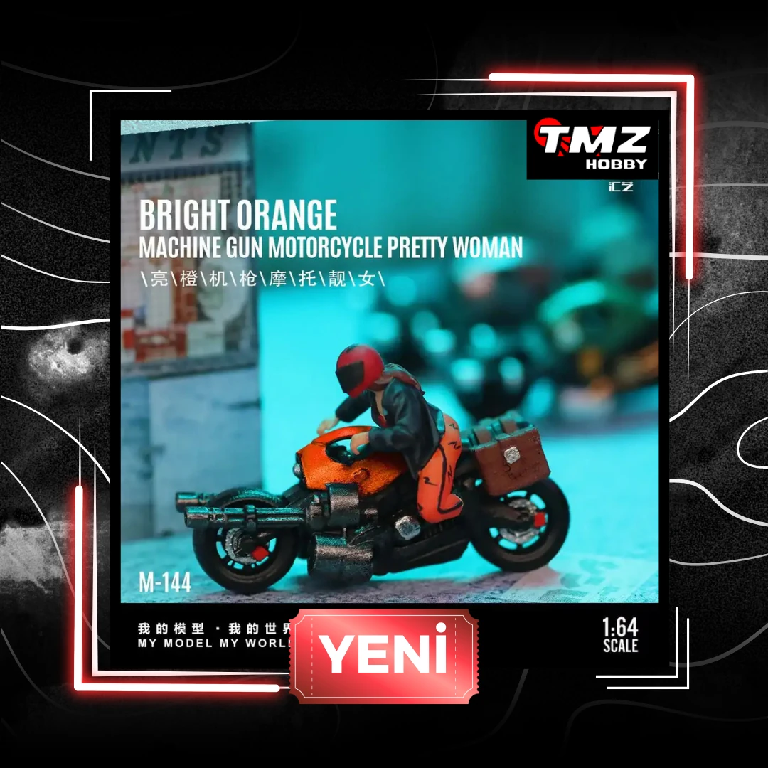MoreArt MOTOR Bright Orange Machine Gun Motorcycle Pretty Woman