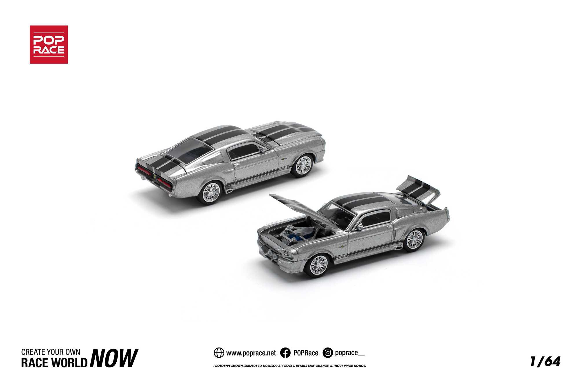 POPRACE 1967 SHELBY MUSTANG GT500 GREY & BLACK