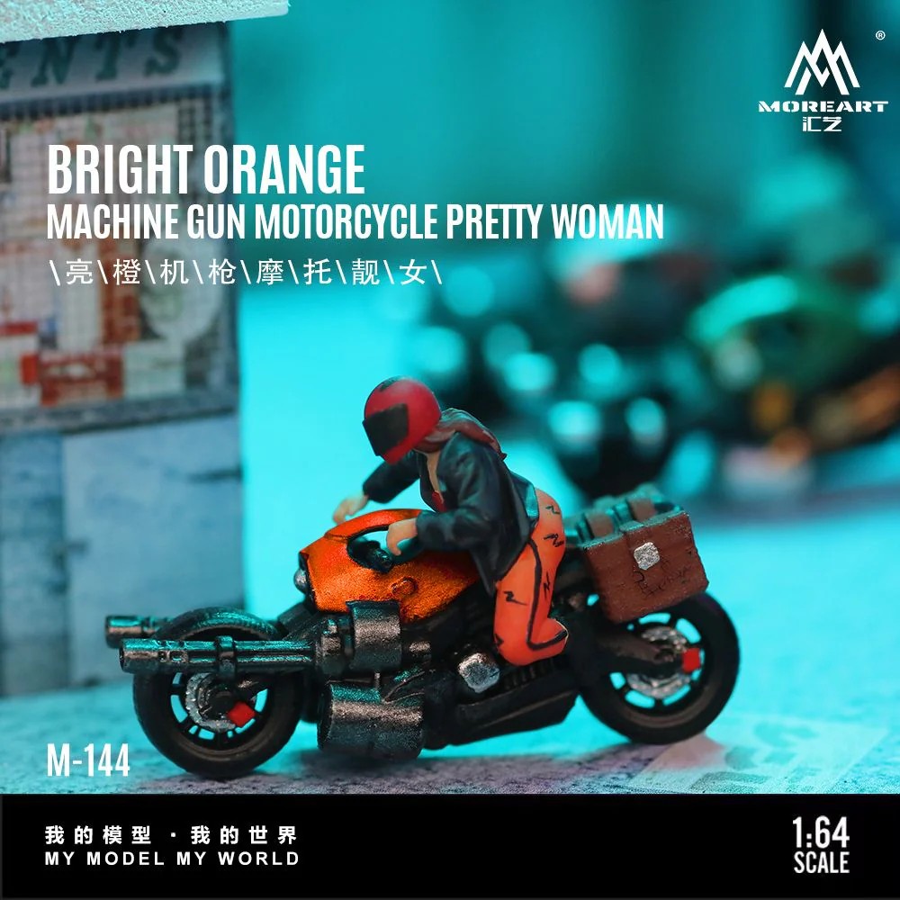 MoreArt 1:64 Bright Orange Machine Gun Motorcycle Pretty Woman