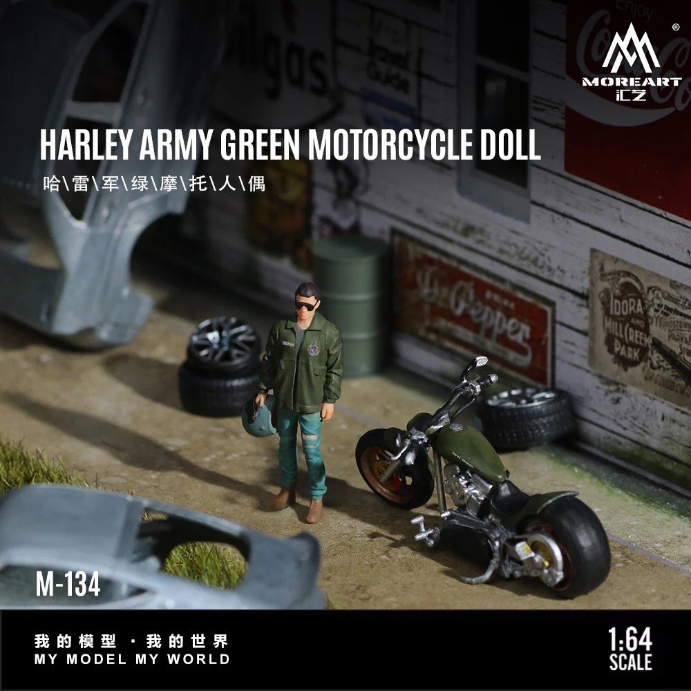 MOREART HARLEY ARMY GREEN MOTORCYCLE DOLL