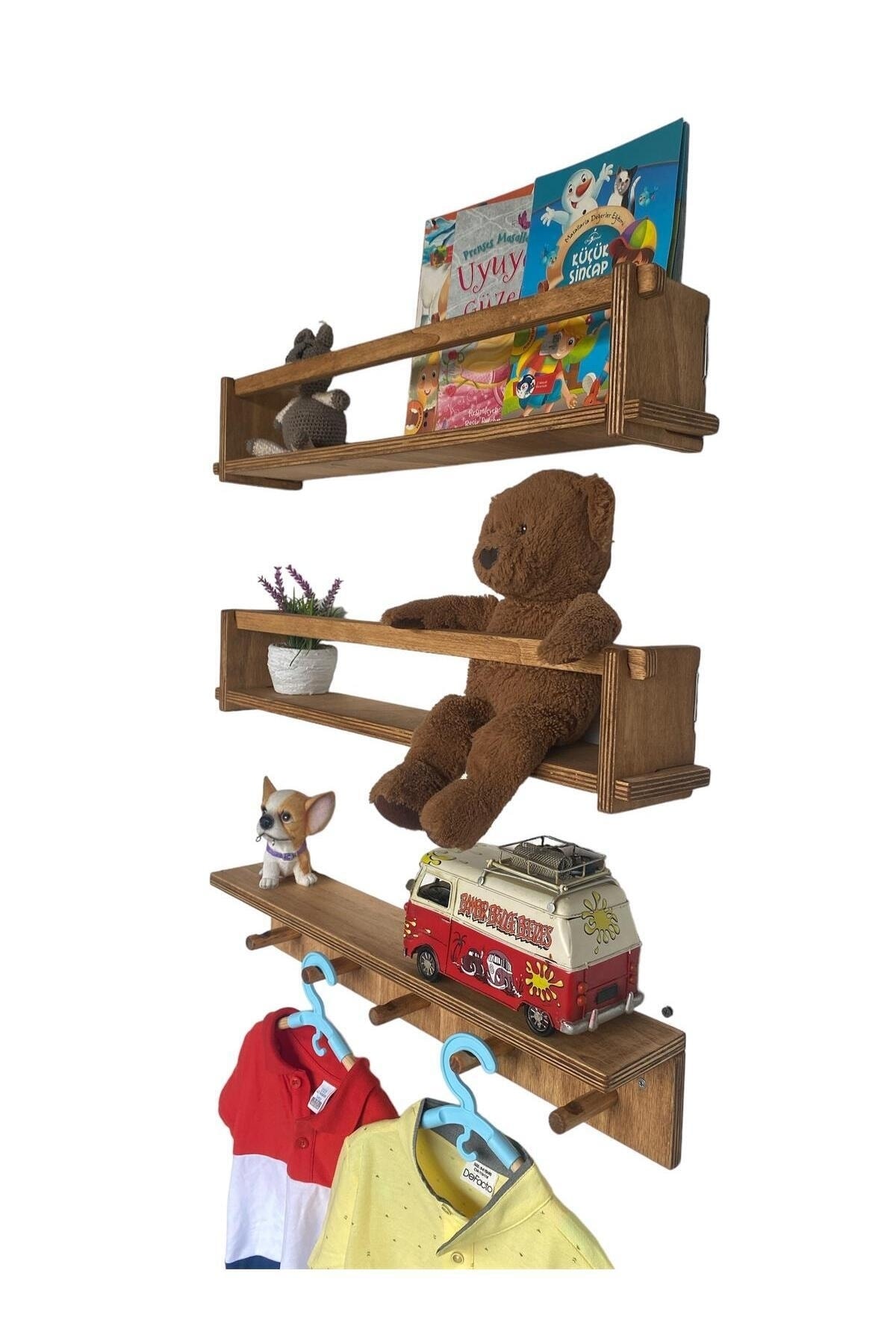 AHŞAP ÇOCUK ODASI ASKILIK VE MONTESSORİ KİTAPLIK RAF 3'LÜ 55 CM.