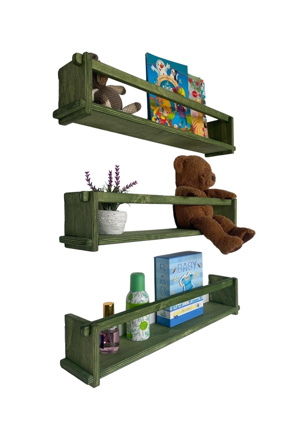 Ahşap Dekoratif Çocuk Odası Rafı, Mutfak Rafı, Montessori Kitaplık 3'lü Raf 40 Cm.