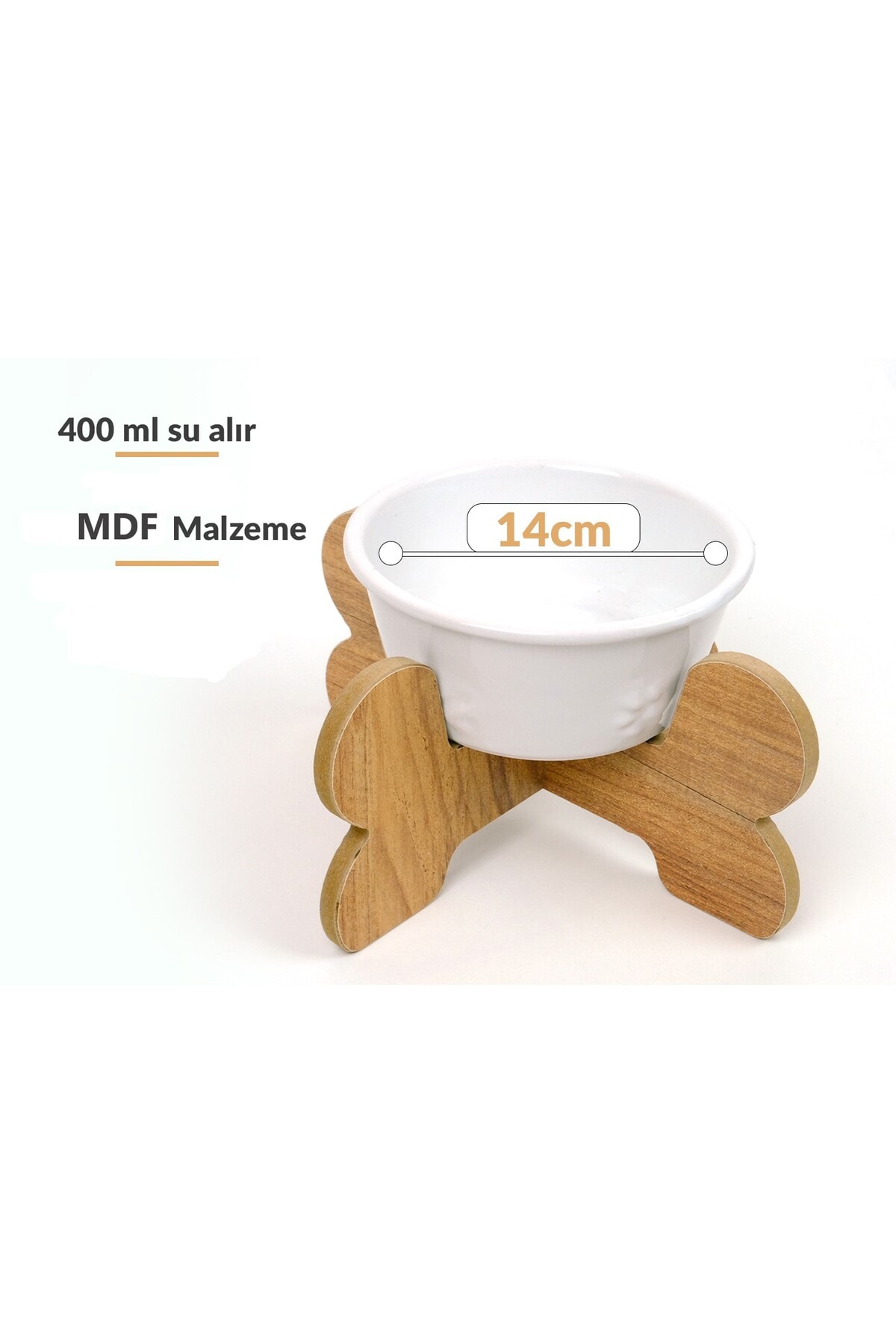 Ahşap Ayaklı, Seramik Kaseli Kedi-Köpek Mama ve Su Stantı-2*400 ml./ 2 li Takım