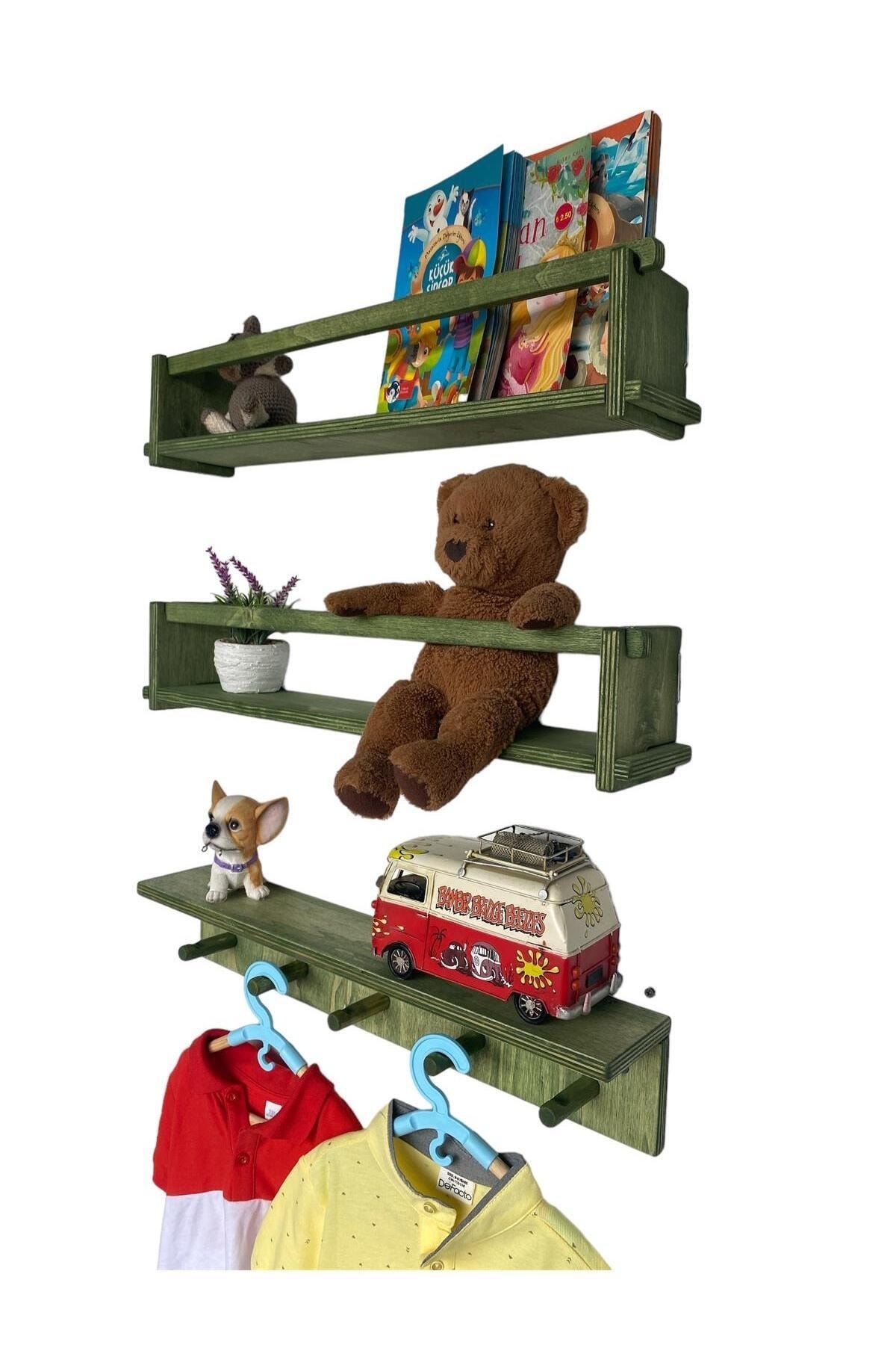 AHŞAP ÇOCUK ODASI ASKILIK VE MONTESSORİ KİTAPLIK RAF 3'LÜ 55 CM.