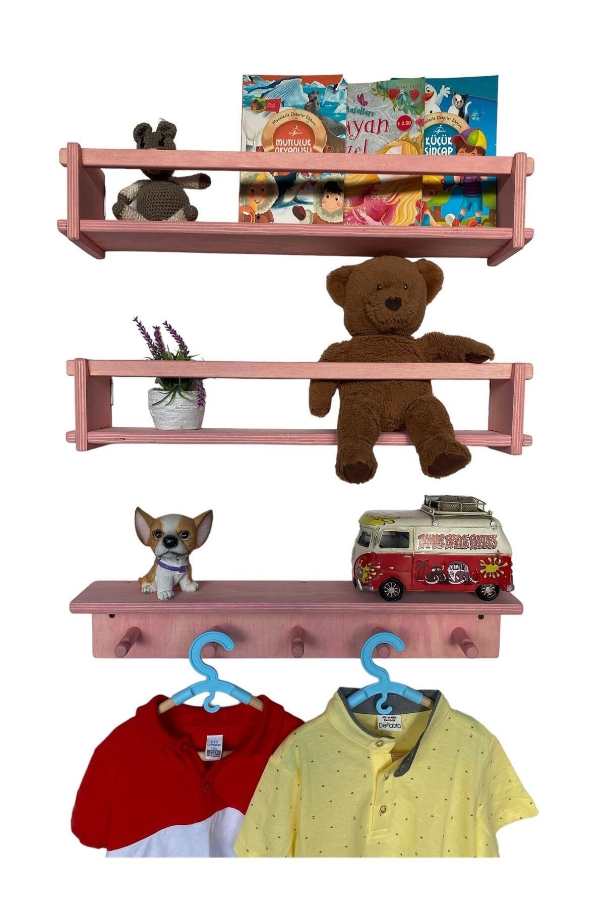 AHŞAP ÇOCUK ODASI ASKILIK VE MONTESSORİ KİTAPLIK RAF 3'LÜ 55 CM.