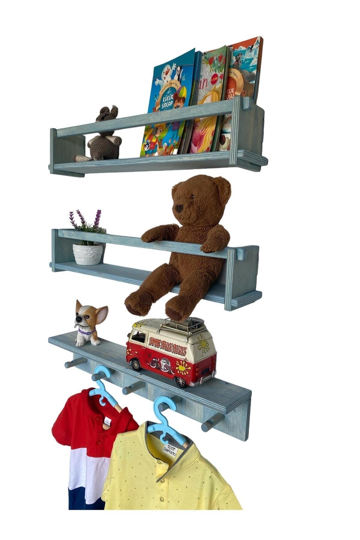 AHŞAP ÇOCUK ODASI ASKILIK VE MONTESSORİ KİTAPLIK RAF 3'LÜ 55 CM.