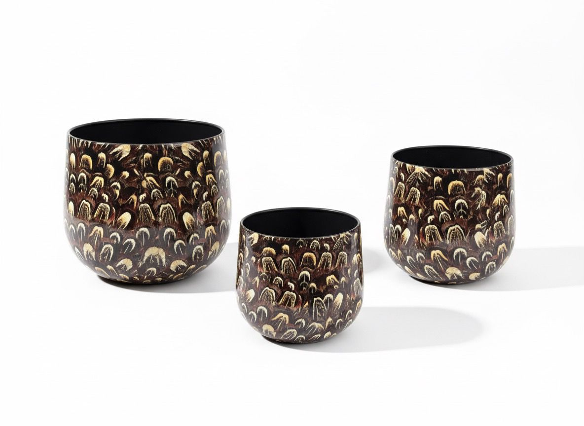 Feather Oval Metal Saksı - Kahverengi 