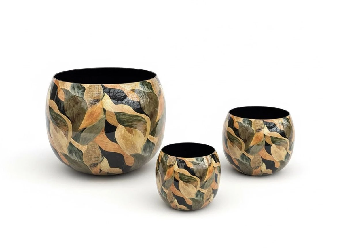 Bombay Yuvarlak Metal Saksı - Kahverengi